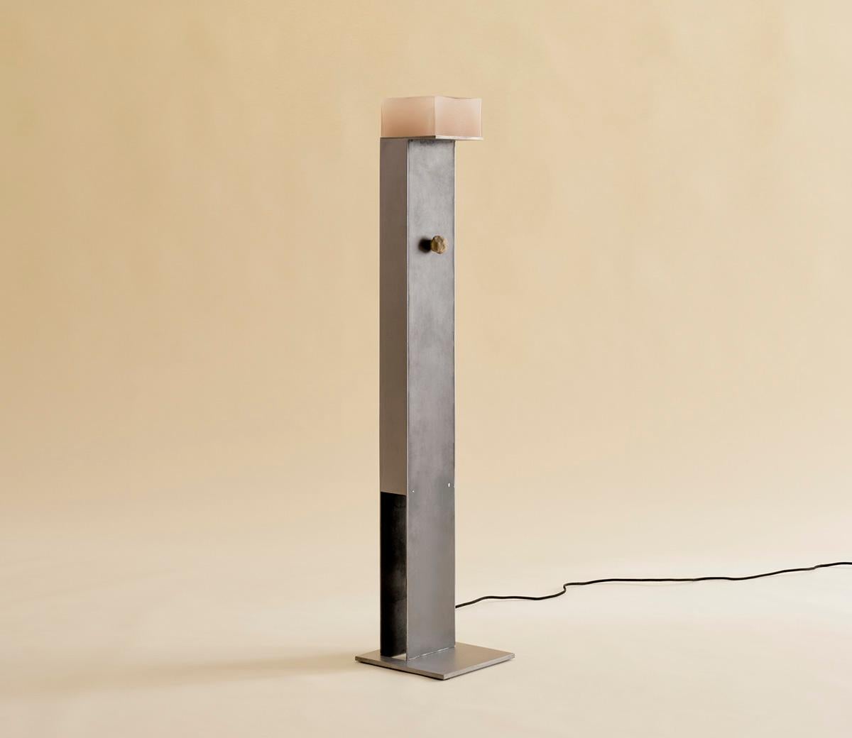 American Glass and Steel Floor Lamp by Known Work For Sale