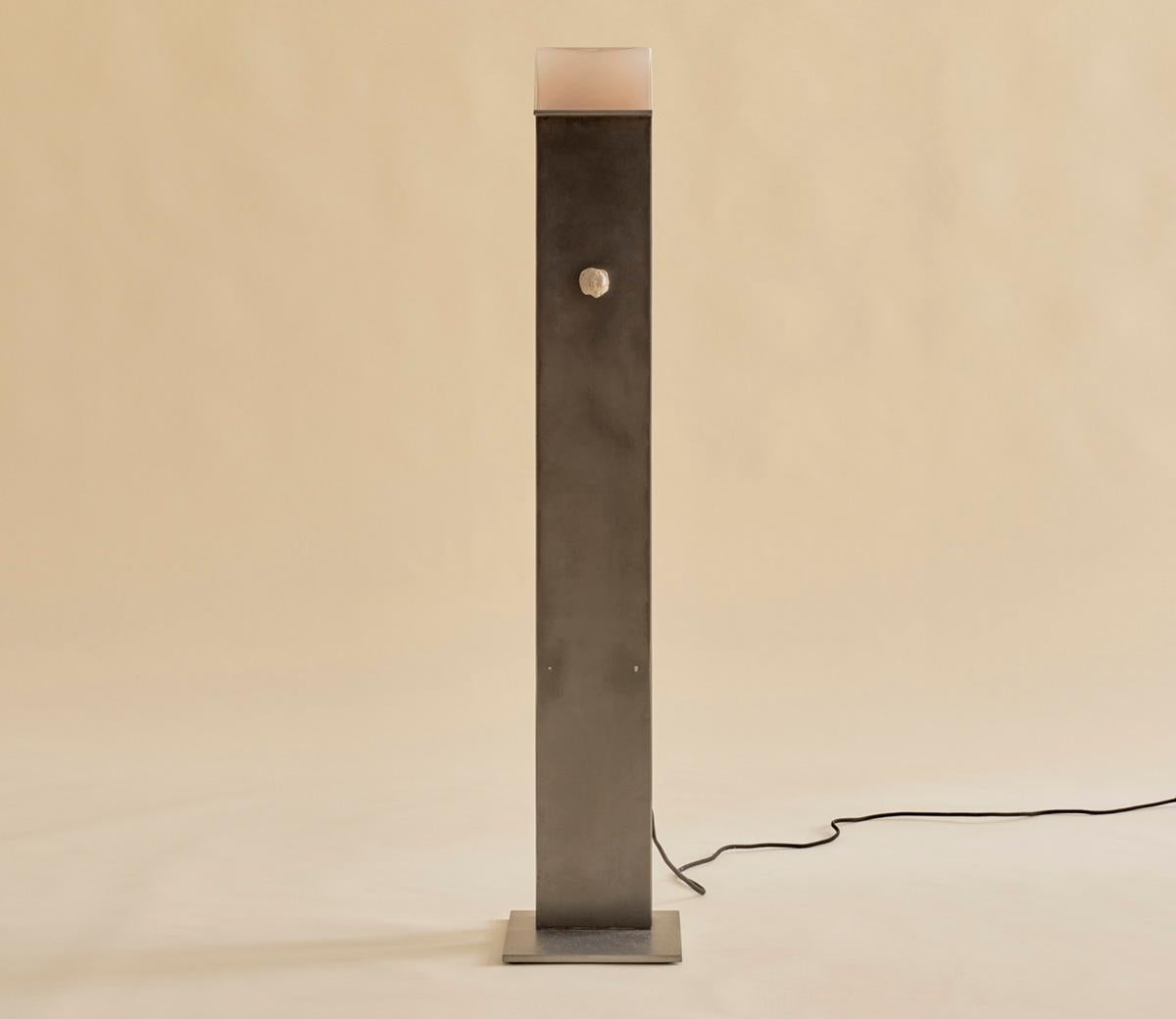 Glass and Steel Floor Lamp by Known Work In New Condition For Sale In Brooklyn, NY