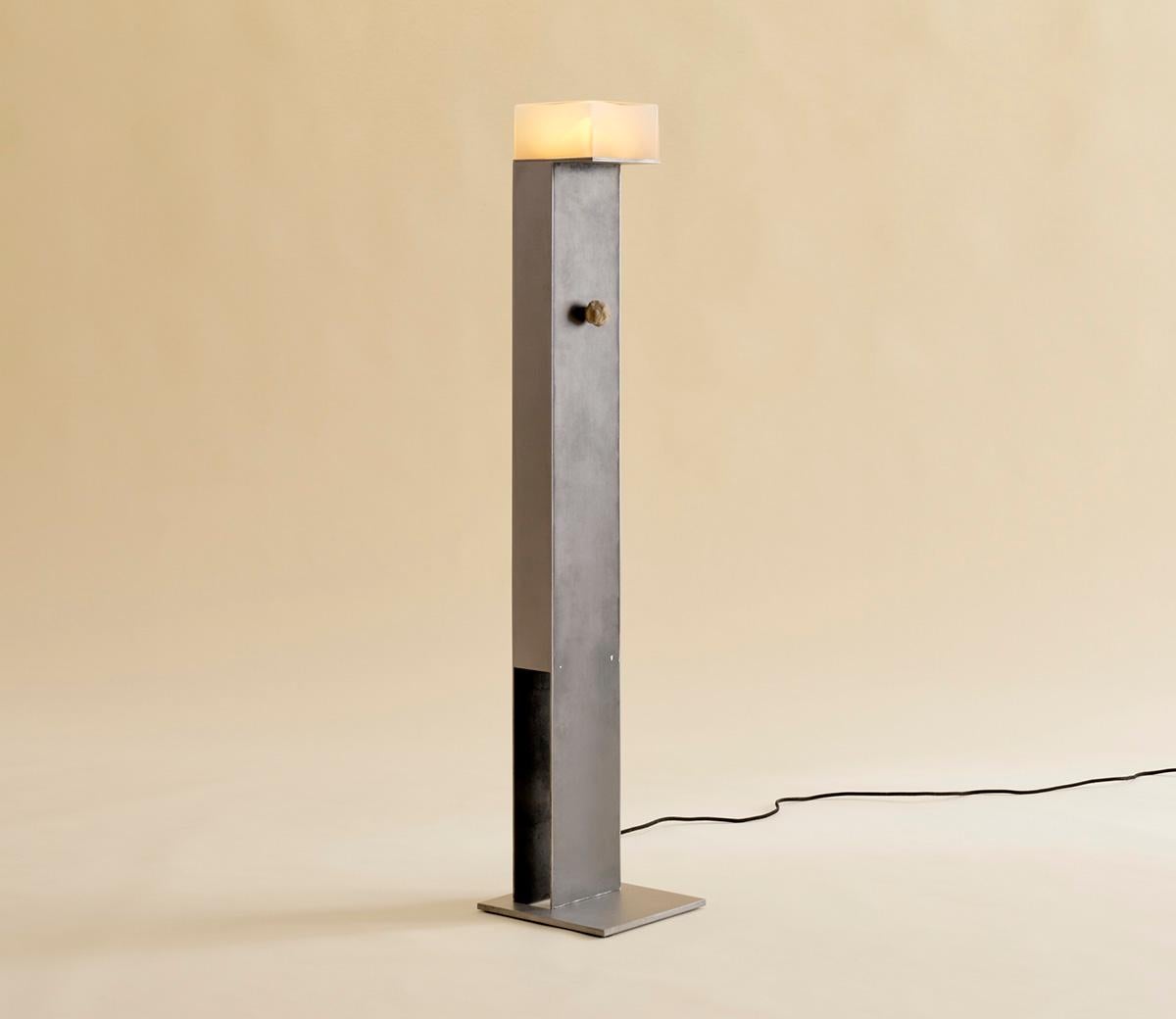 Contemporary Glass and Steel Floor Lamp by Known Work For Sale