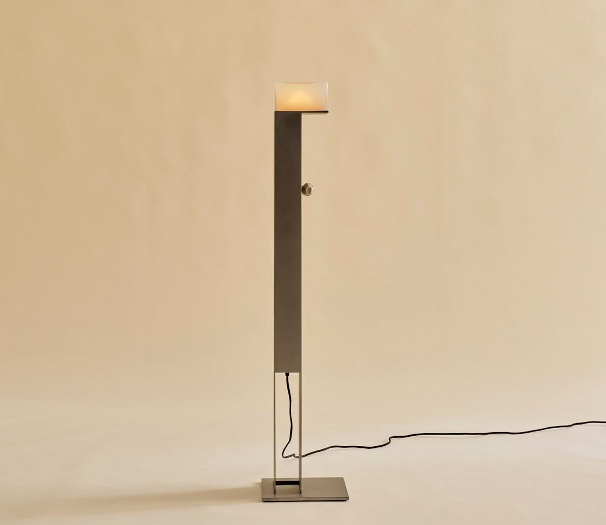 Glass and Steel Floor Lamp by Known Work For Sale 1
