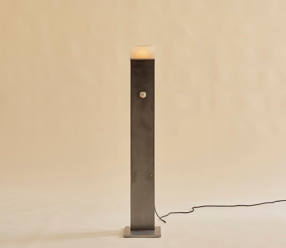 Glass and Steel Floor Lamp by Known Work For Sale 2
