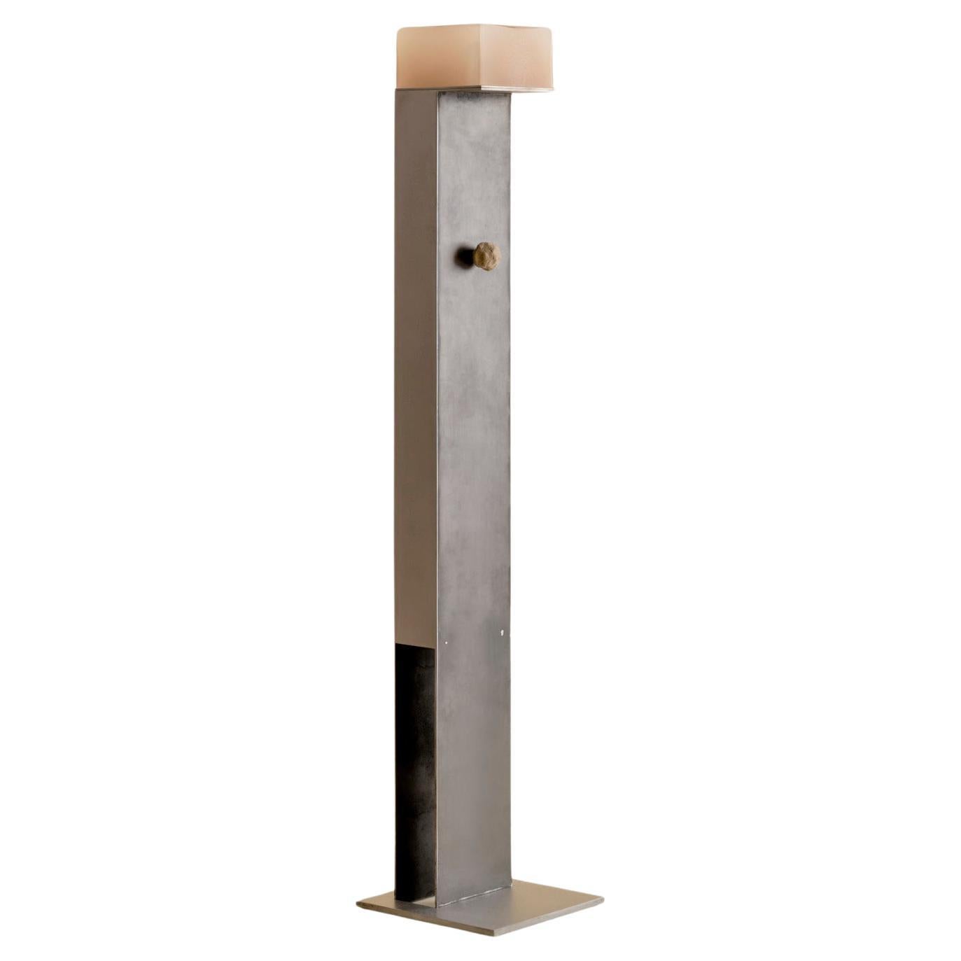 Glass and Steel Floor Lamp by Known Work For Sale