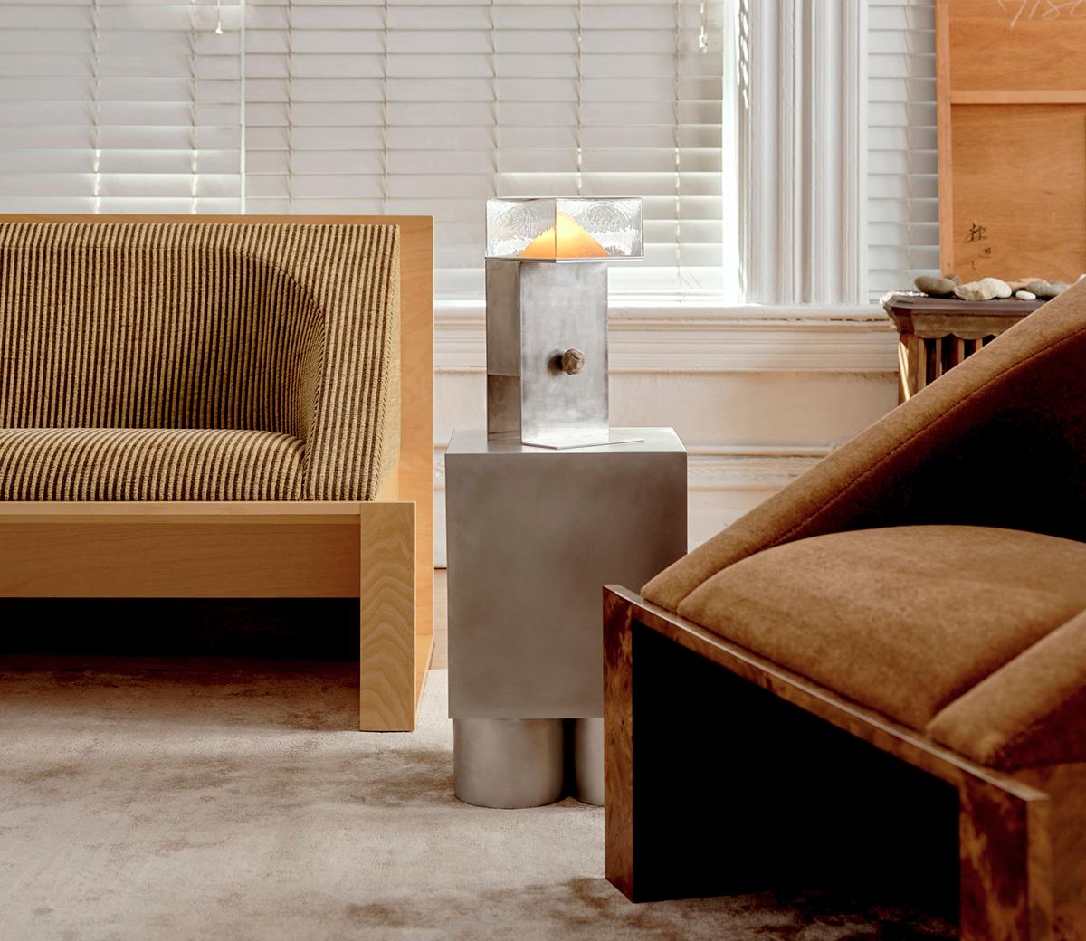 Modern Glass and Steel Perception Table Lamp by Known Work For Sale