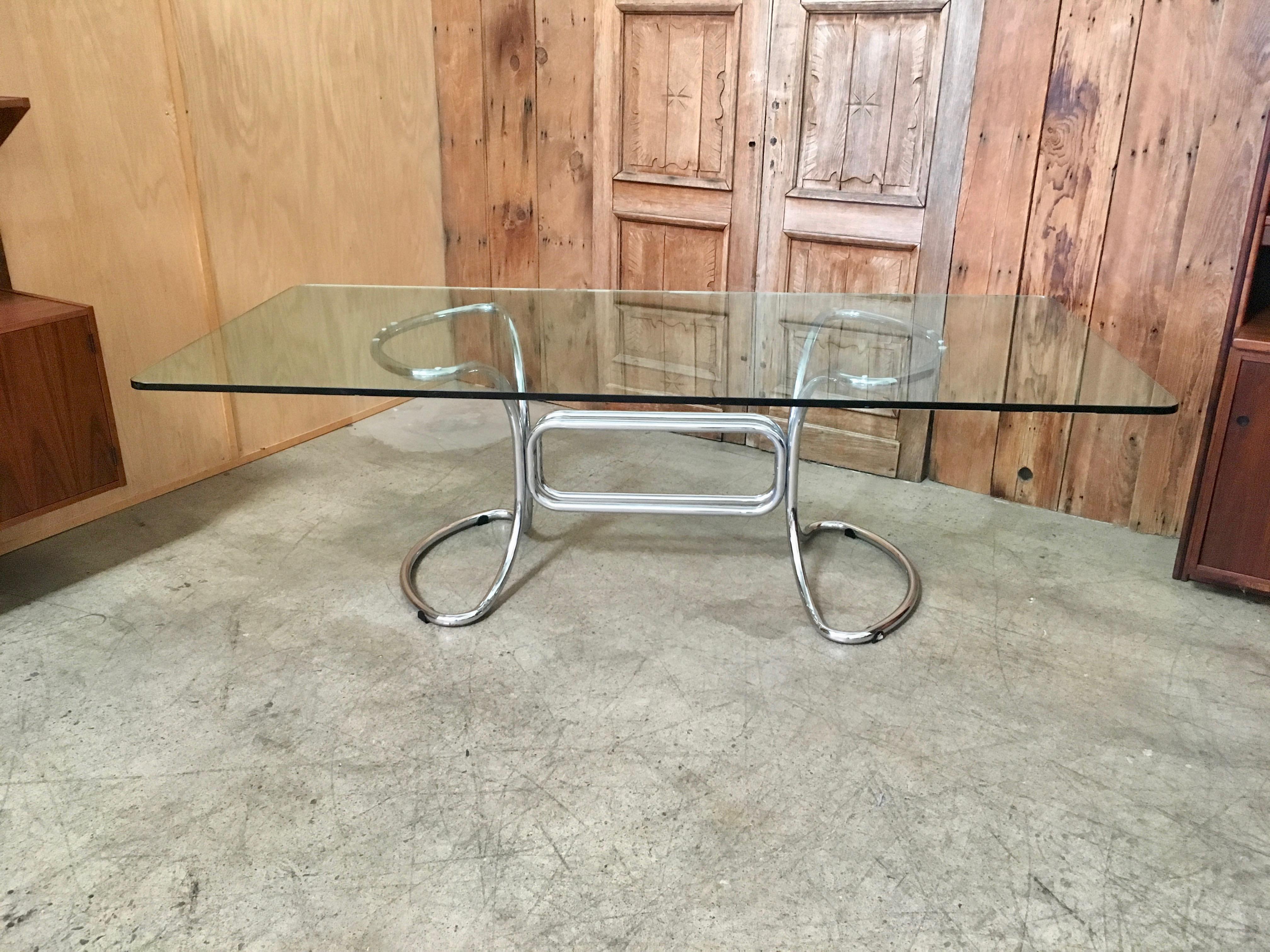 Glass and Steel Tube Dining Table by Giotto Stoppino, Italy, 1970s 4