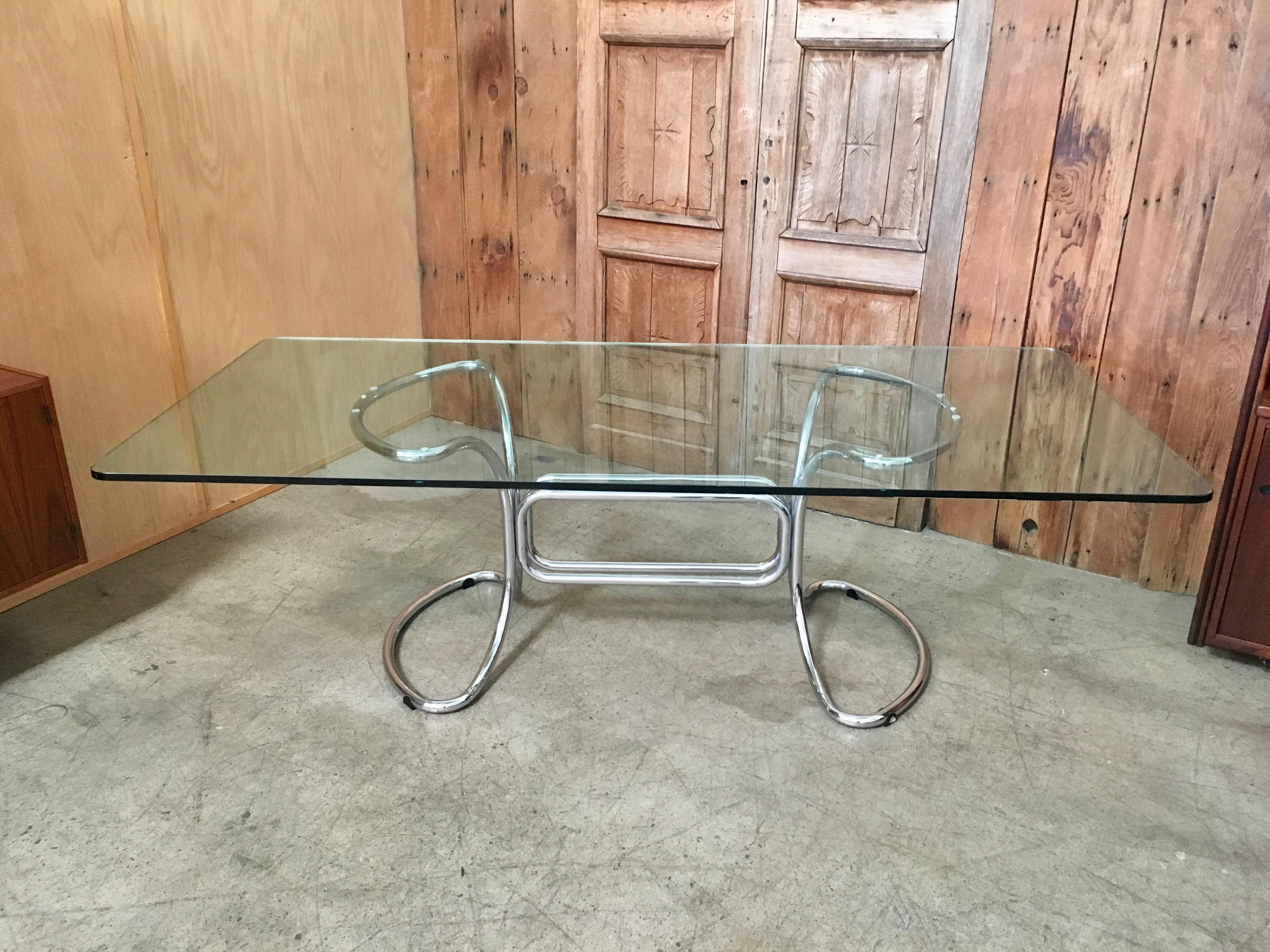 Mid-Century Modern Glass and Steel Tube Dining Table by Giotto Stoppino, Italy, 1970s
