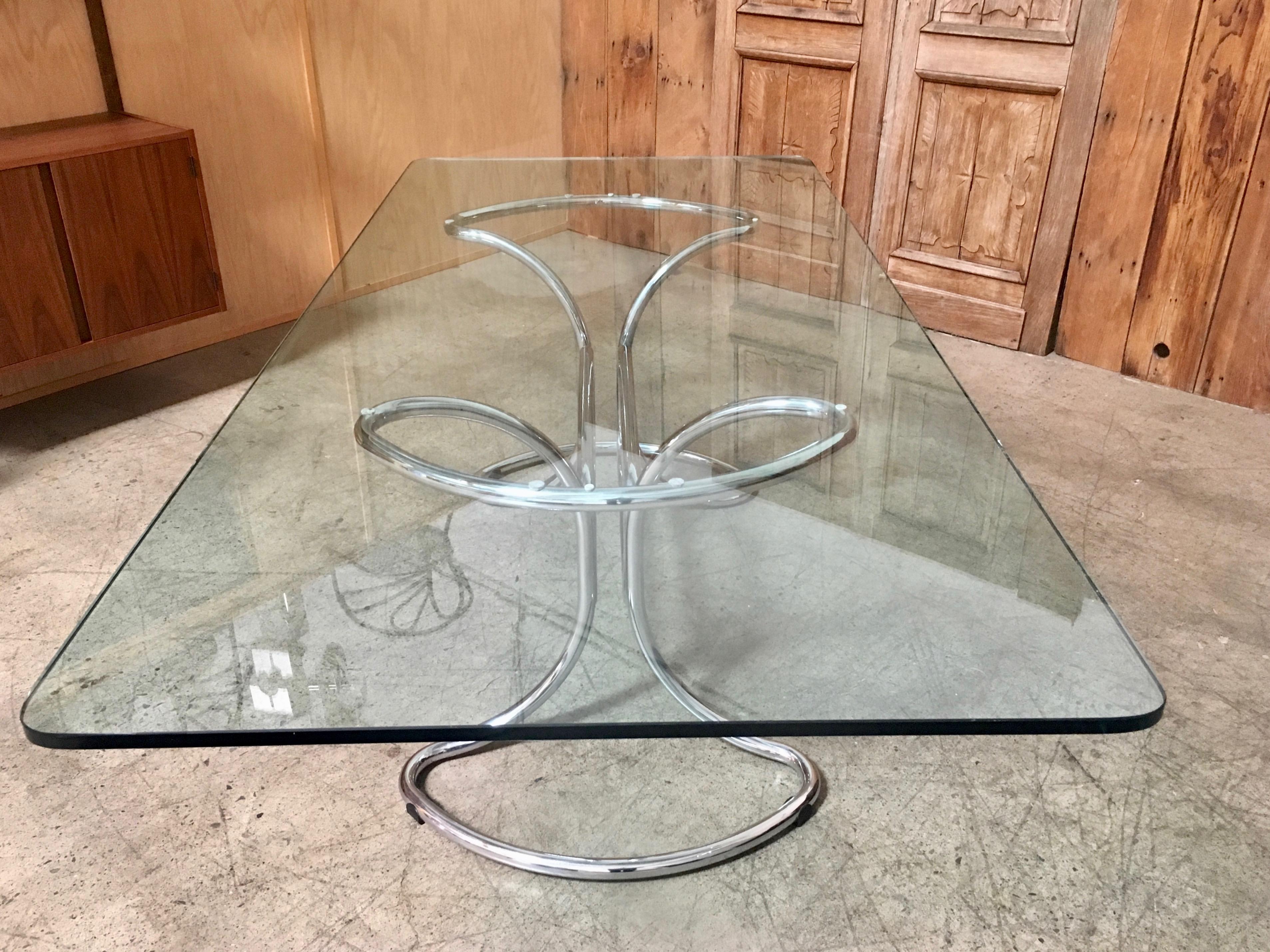 Italian Glass and Steel Tube Dining Table by Giotto Stoppino, Italy, 1970s