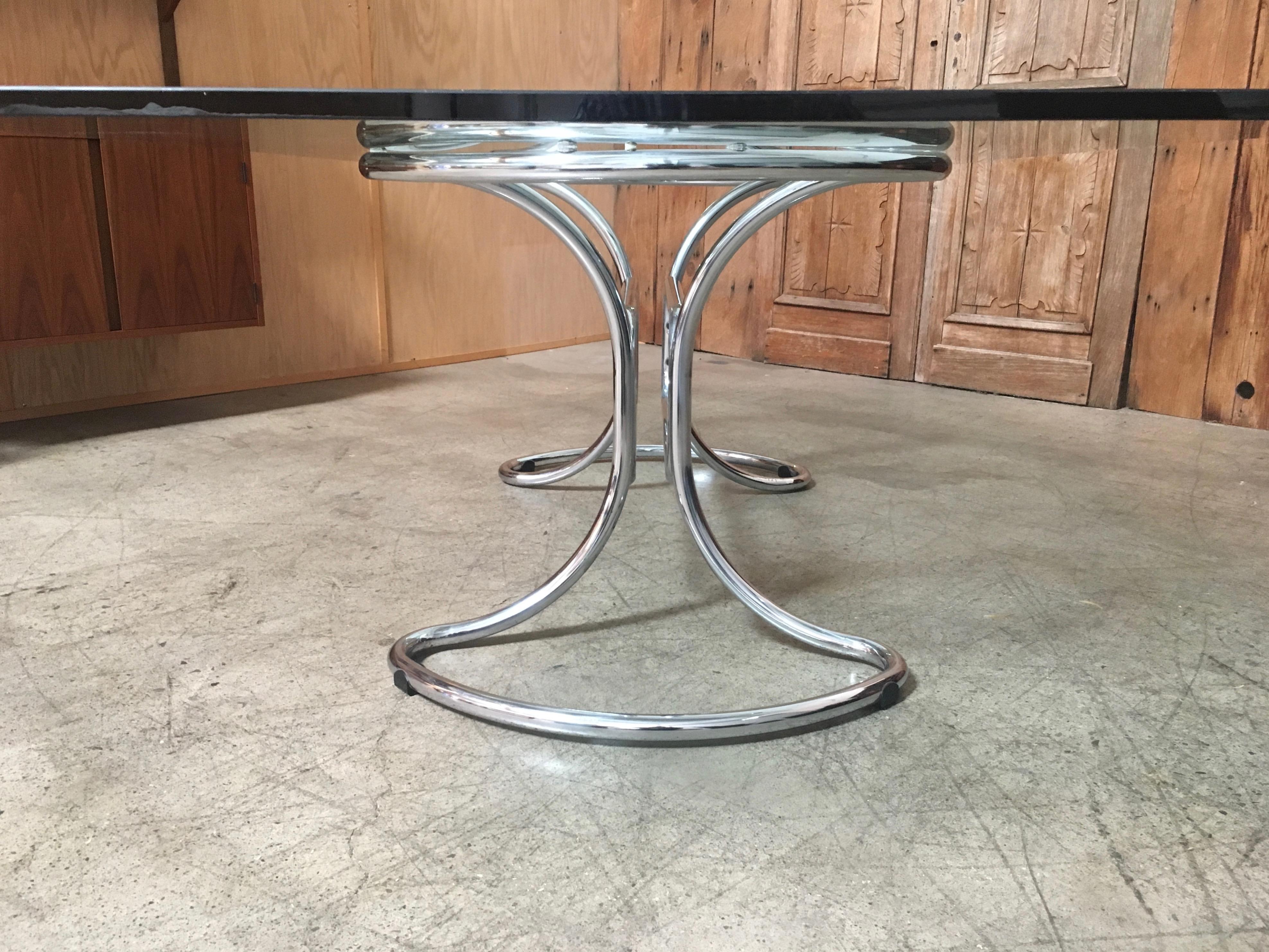 Glass and Steel Tube Dining Table by Giotto Stoppino, Italy, 1970s In Good Condition In Denton, TX