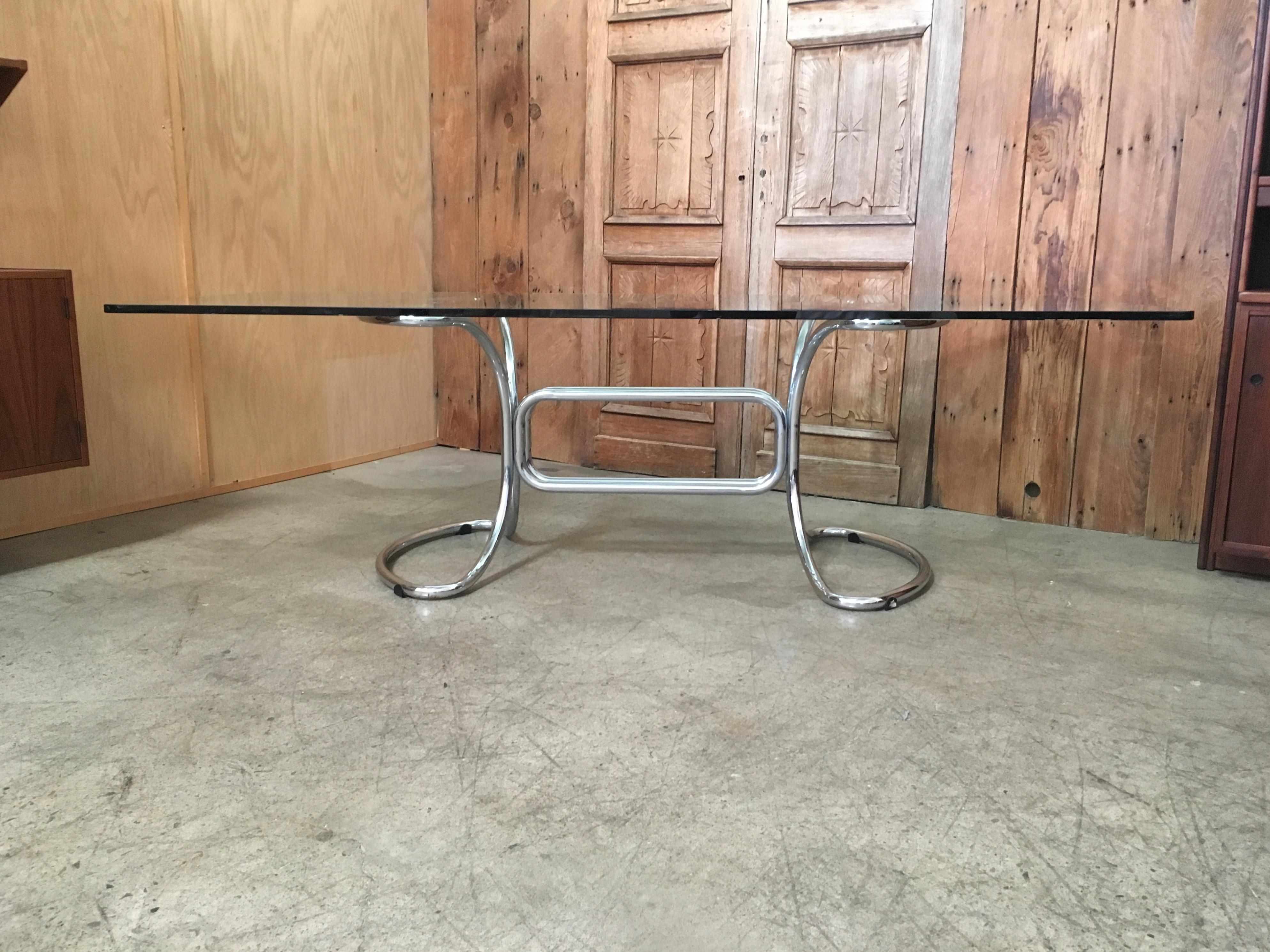 Glass and Steel Tube Dining Table by Giotto Stoppino, Italy, 1970s (20. Jahrhundert)