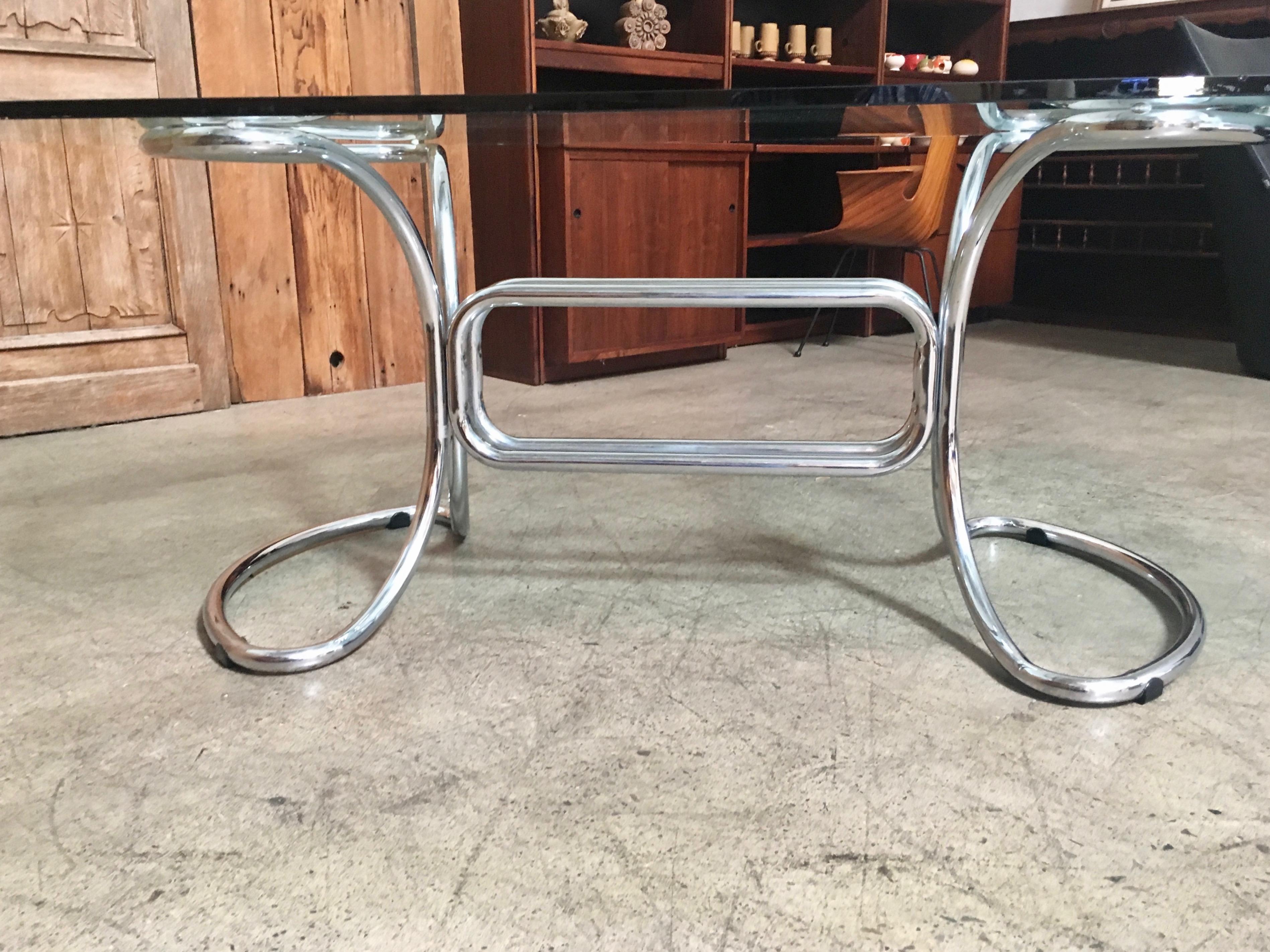 Glass and Steel Tube Dining Table by Giotto Stoppino, Italy, 1970s 1