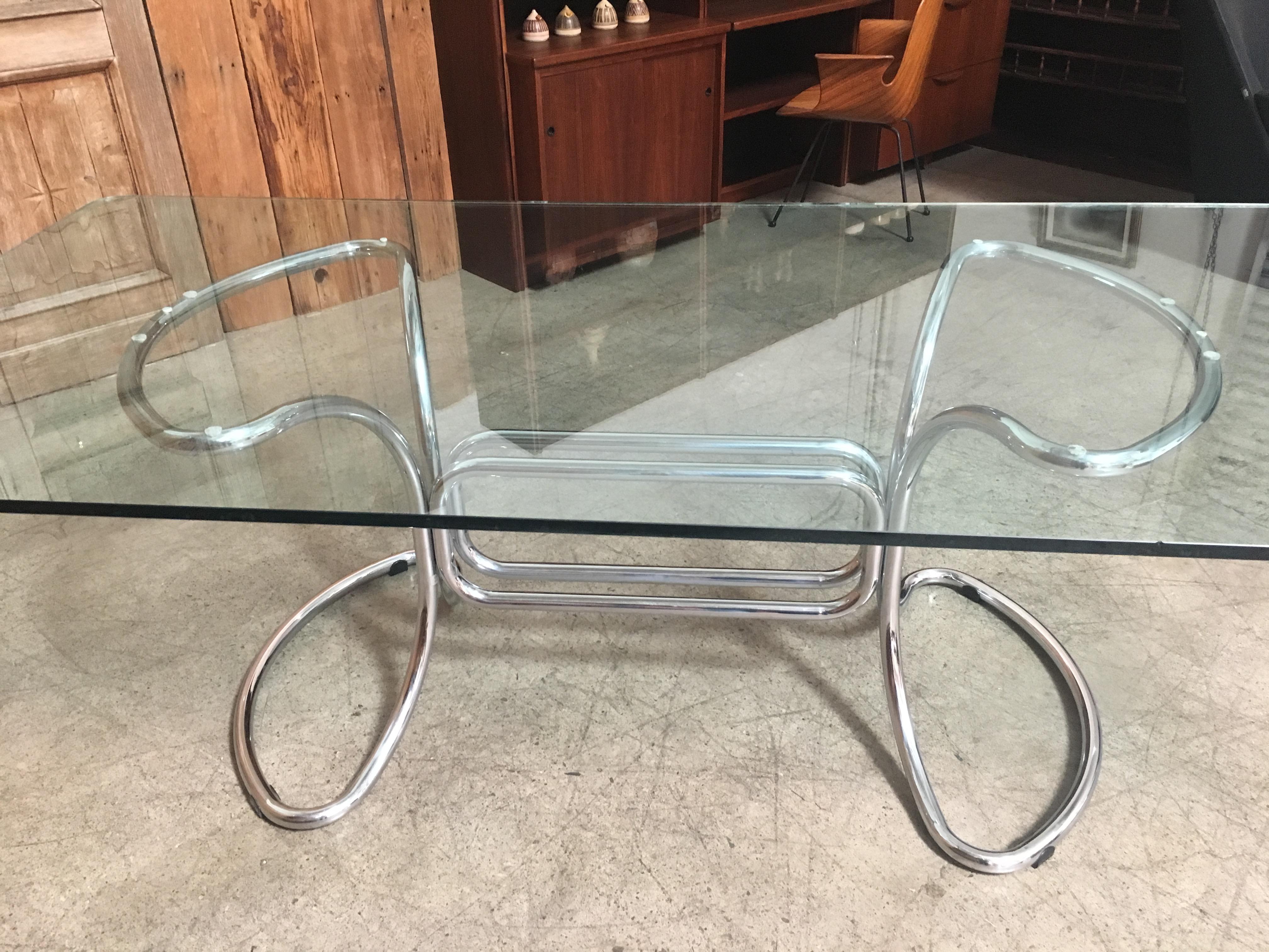 Glass and Steel Tube Dining Table by Giotto Stoppino, Italy, 1970s 2