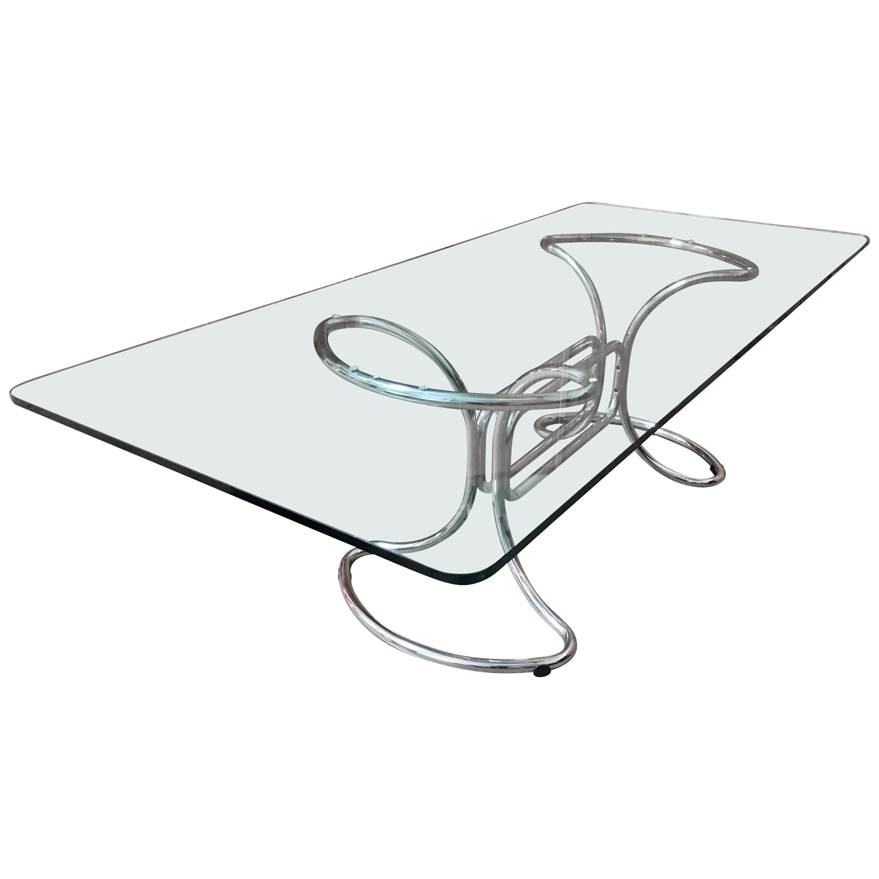 Glass and Steel Tube Dining Table by Giotto Stoppino, Italy, 1970s