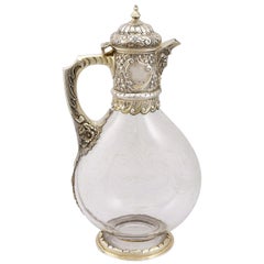 Pichet à claire-voie en verre et argent sterling doré:: style victorien ancien:: '1890'