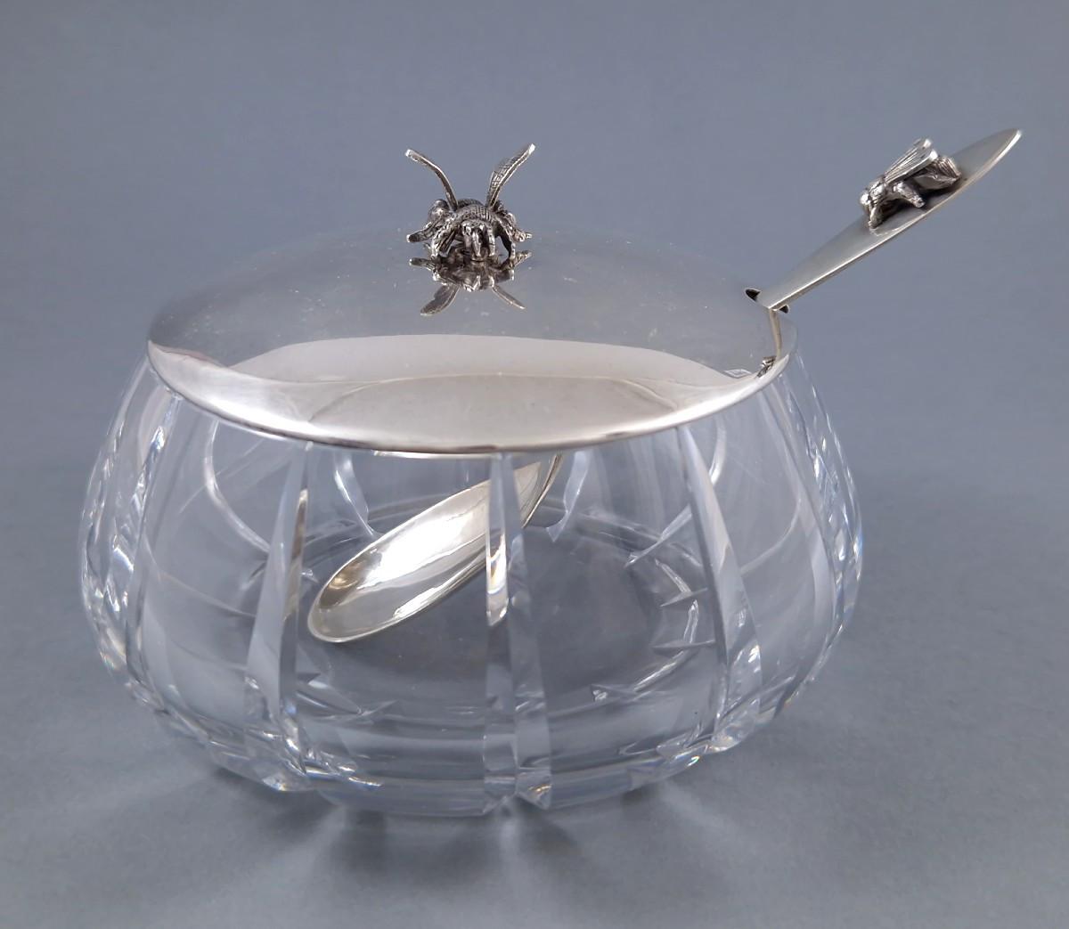 Vaso da miele in vetro e argento sterling In condizioni ottime in vendita a Saint-Ouen, FR