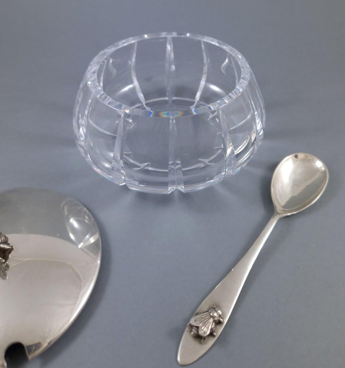 Fine XX secolo Vaso da miele in vetro e argento sterling in vendita