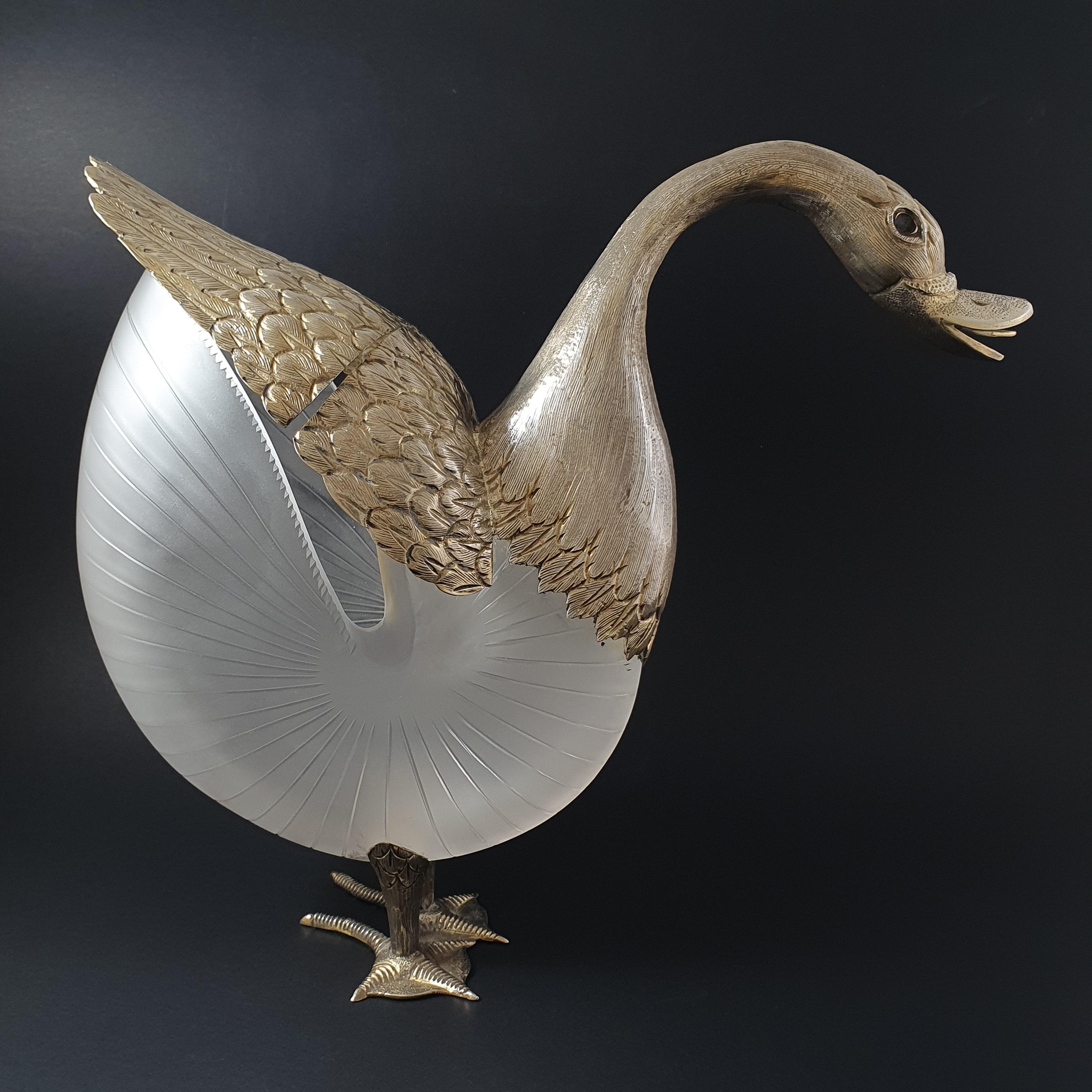 Portuguese Glass and Sterling Silver Swan For Sale