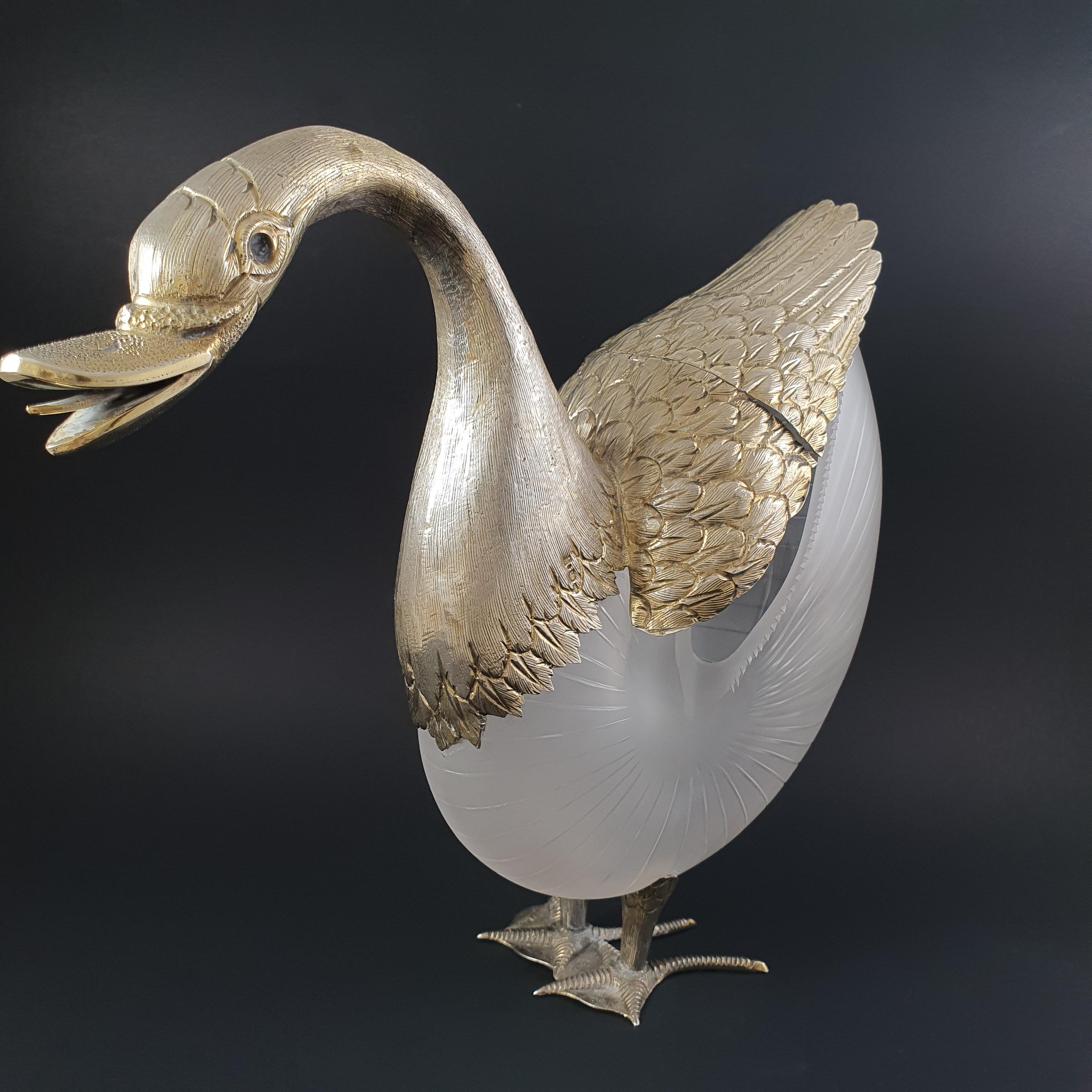 Glass and Sterling Silver Swan In Good Condition For Sale In Saint-Ouen, FR