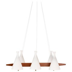 Glass and Teak Ceiling Lamp in the Style of Hans Bergström
