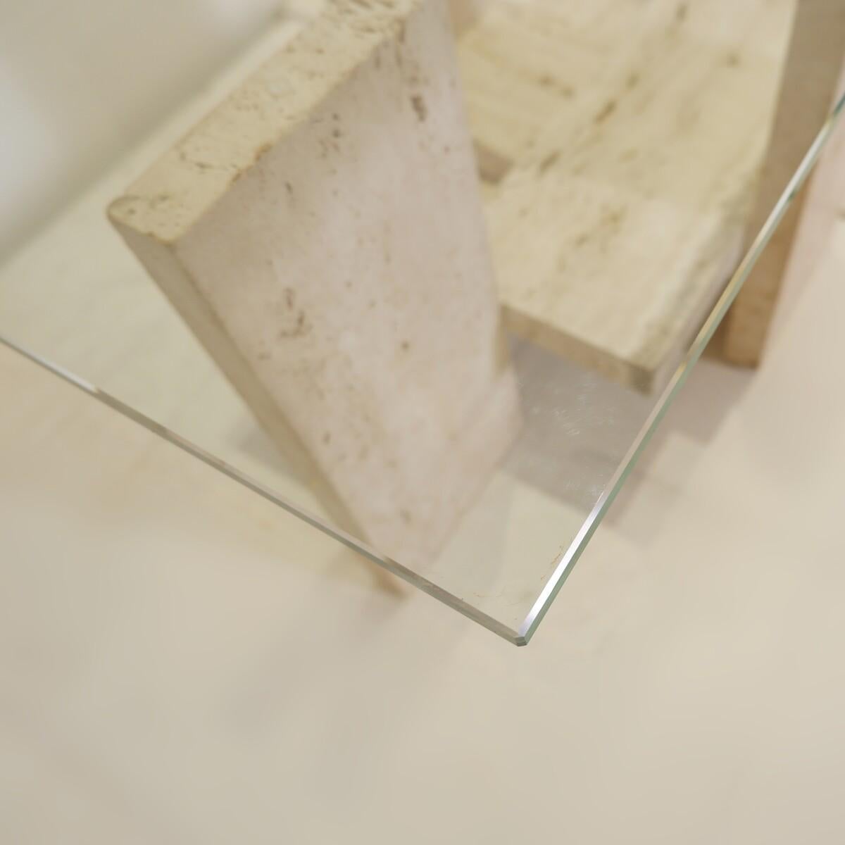 Glass and Travertine Coffee Table by Willy Ballez, 1970s For Sale 5