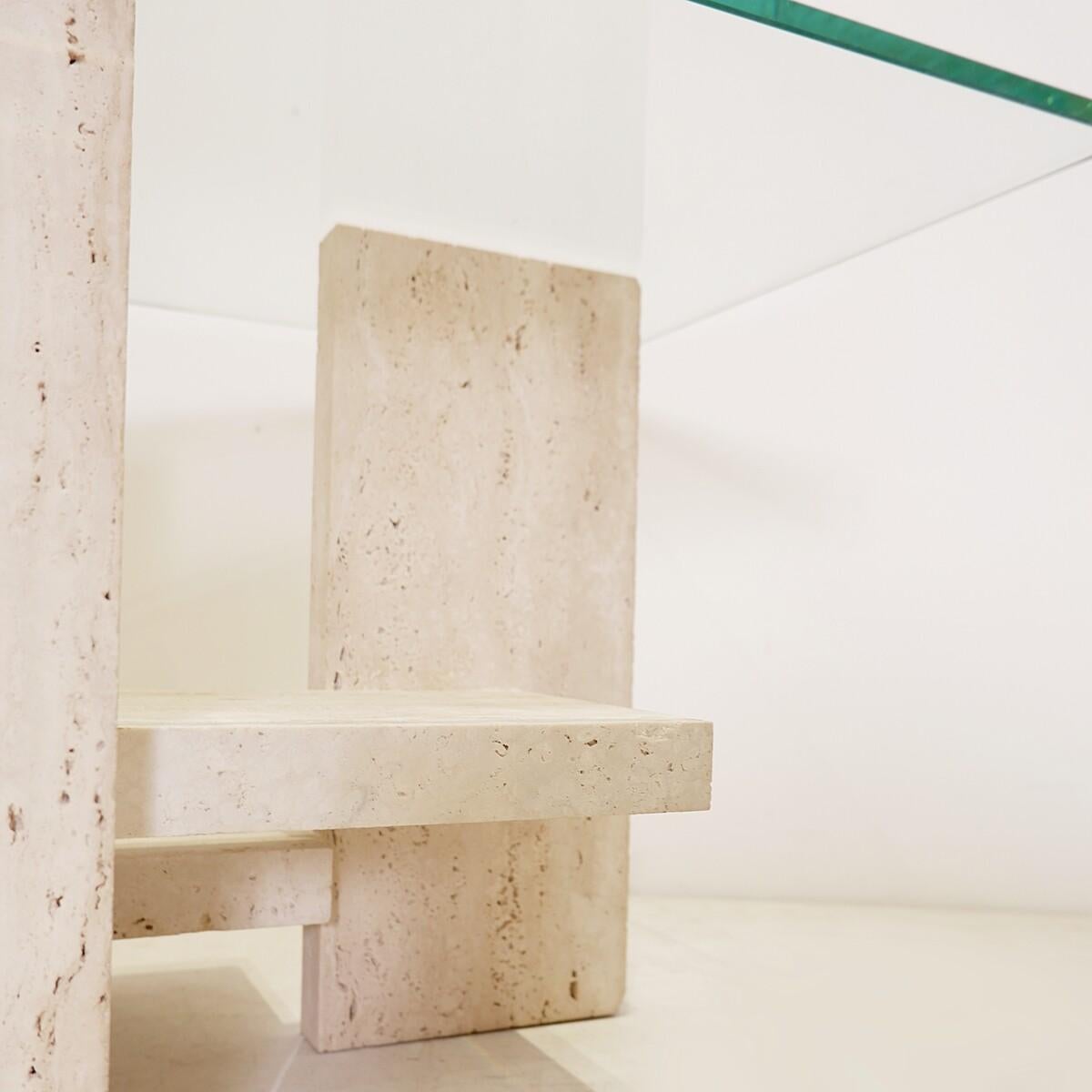 Mid-Century Modern Glass and Travertine Coffee Table by Willy Ballez, 1970s For Sale