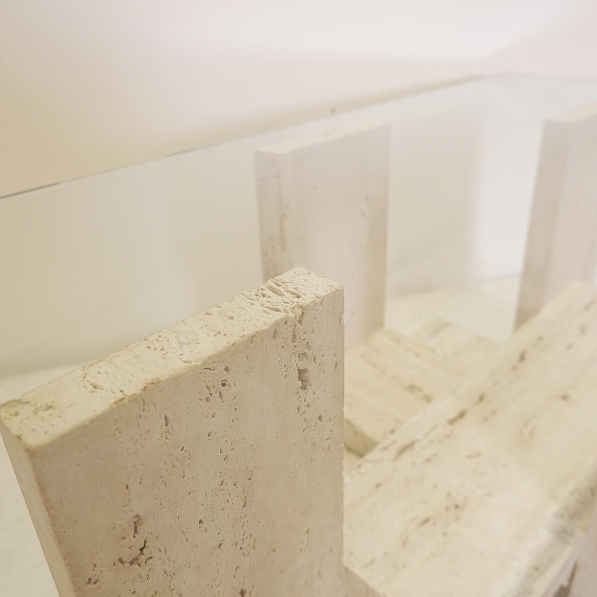 Glass and Travertine Coffee Table by Willy Ballez, 1970s For Sale 1