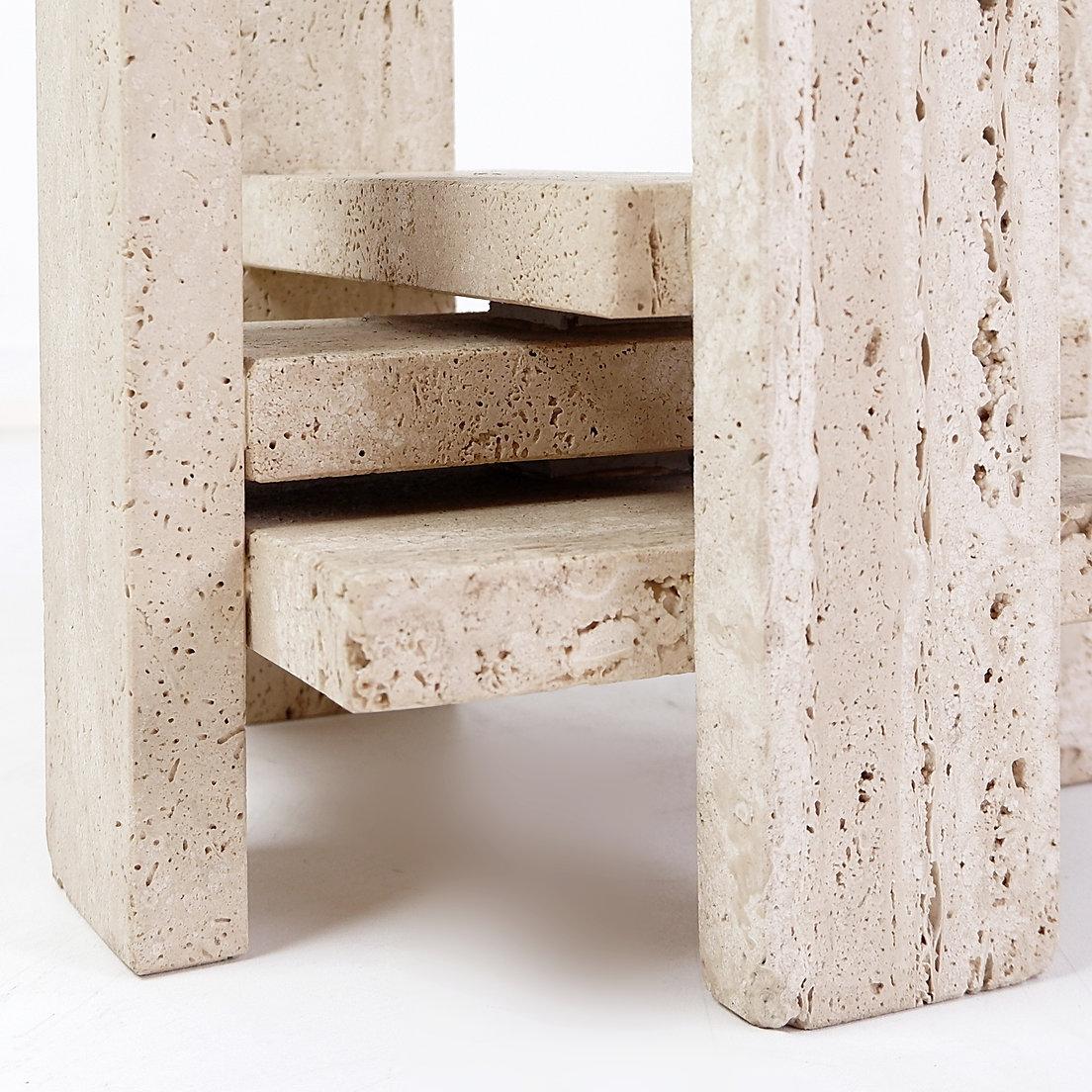 Mid-Century Modern Glass and Travertine Square Coffee Table by Willy Ballez, 1970s (60x60cm) For Sale