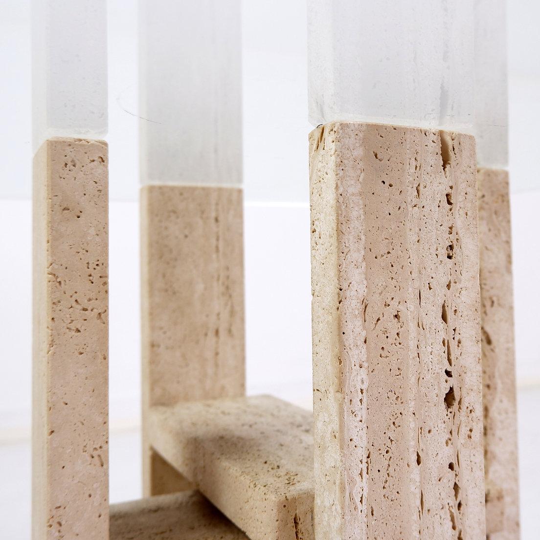 Belgian Glass and Travertine Square Coffee Table by Willy Ballez, 1970s (60x60cm) For Sale