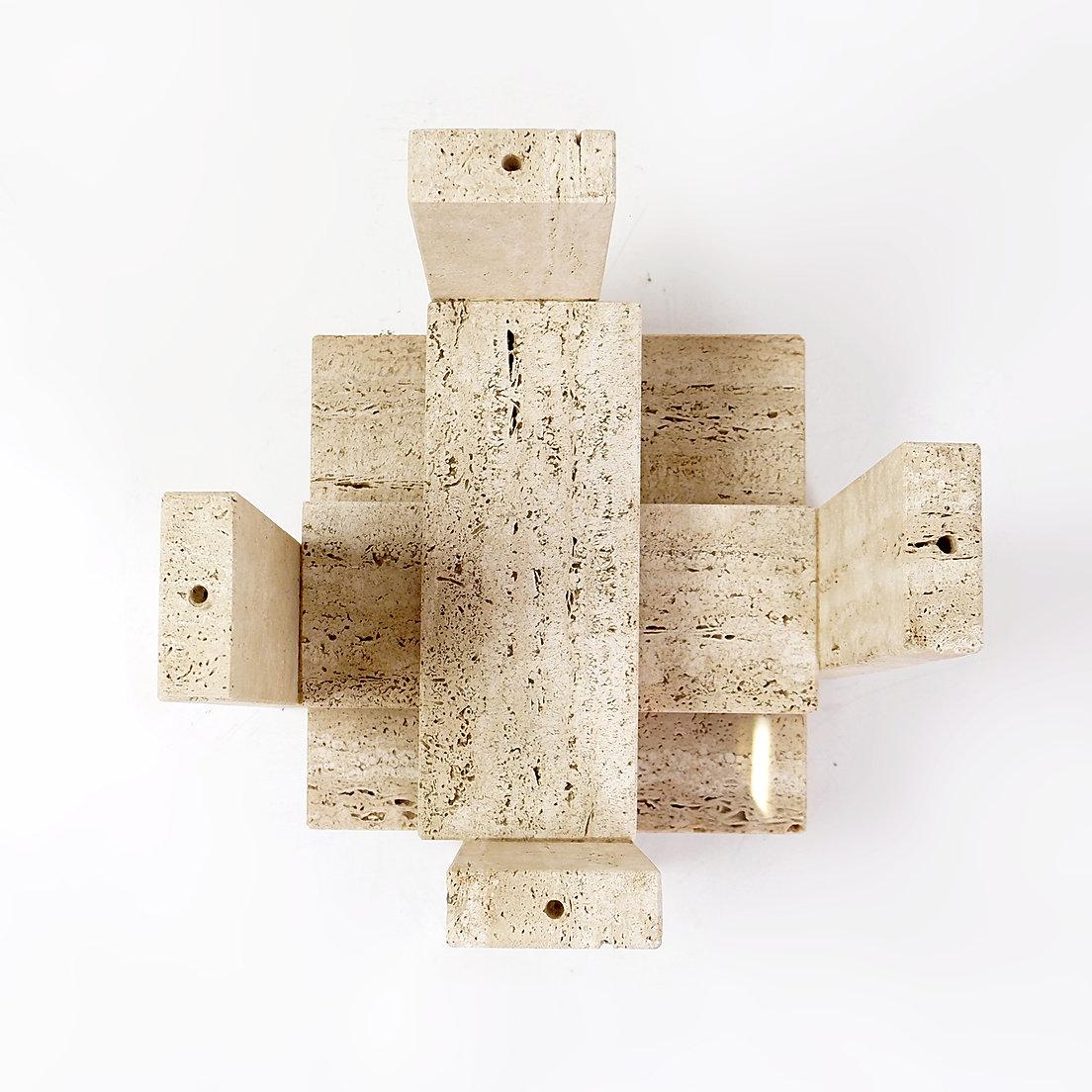 Glass and Travertine Square Coffee Table by Willy Ballez, 1970s (60x60cm) In Good Condition For Sale In Linkebeek, BE