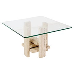 Quadratischer Couchtisch aus Glas und Travertin von Willy Ballez, 1970er Jahre (60x60cm)