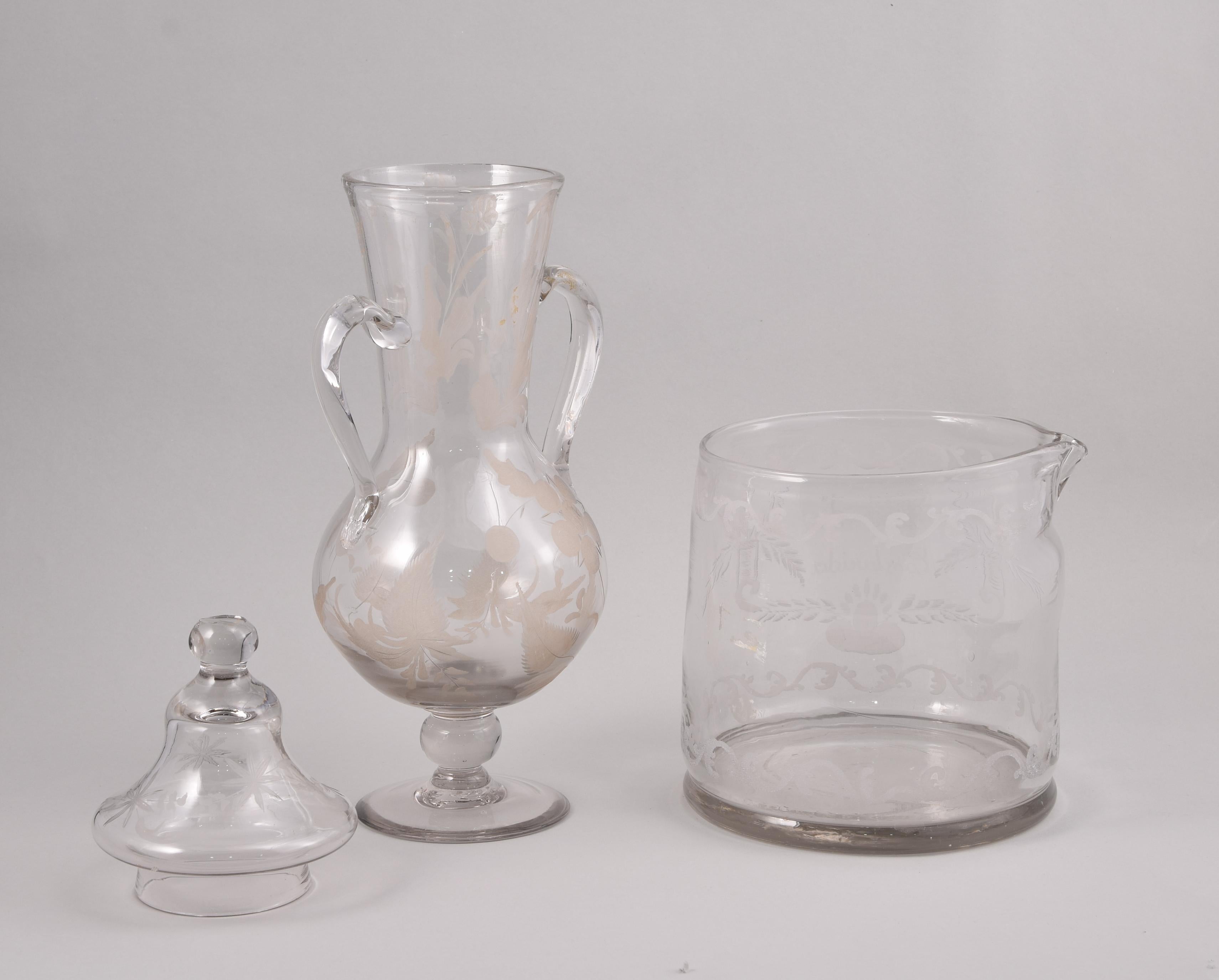 Glas und Vase, Glas, Real Fábrica de Cristales de La Granja, Spanien, 18. (Spanisch) im Angebot