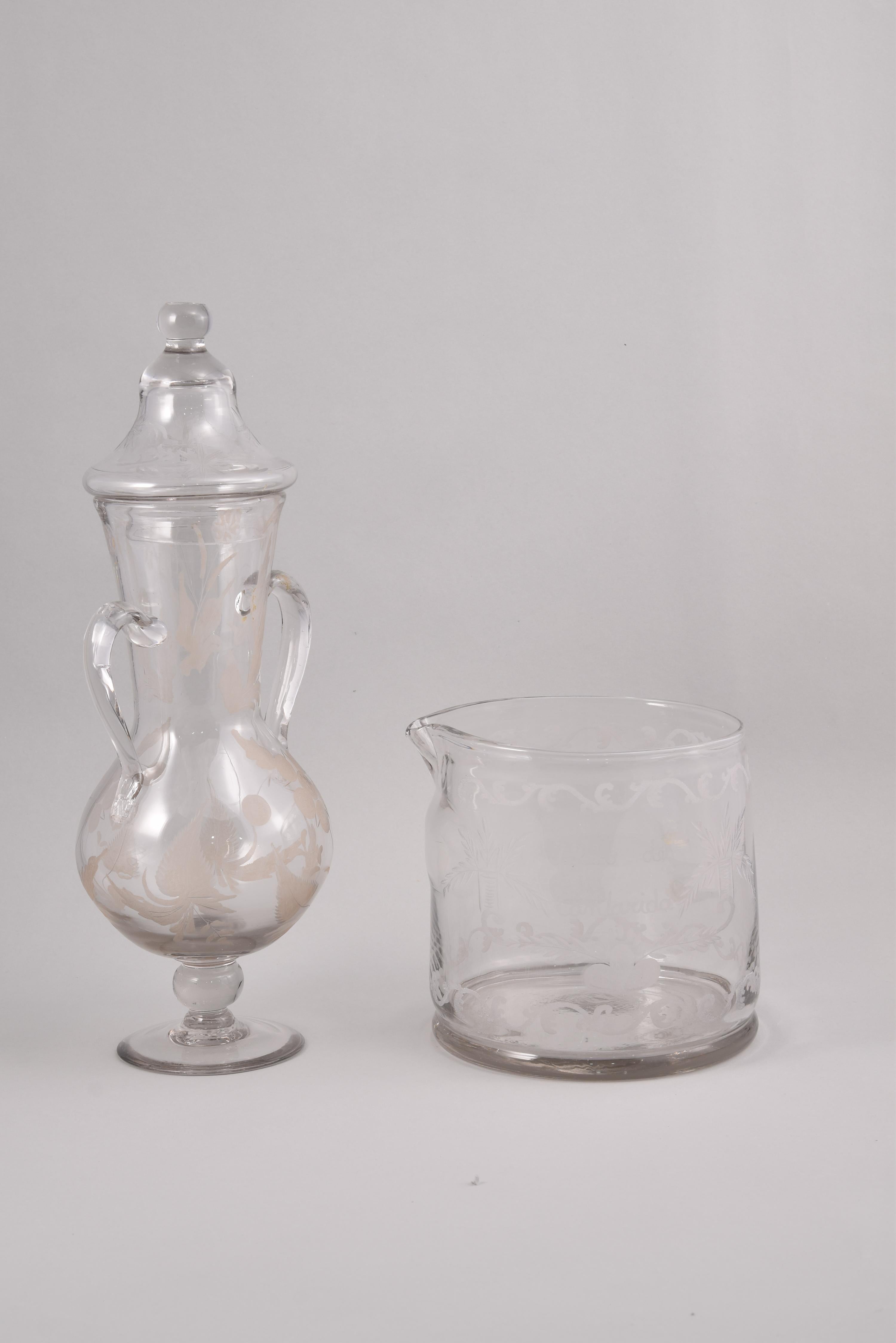 Glas und Vase, Glas, Real Fábrica de Cristales de La Granja, Spanien, 18. (18. Jahrhundert und früher) im Angebot