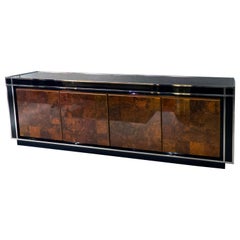Glass and Walnut Sideboard, France, 1970s