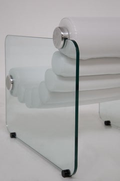 Glass and White Leather Vintage Armchairs by Fabio Lenci