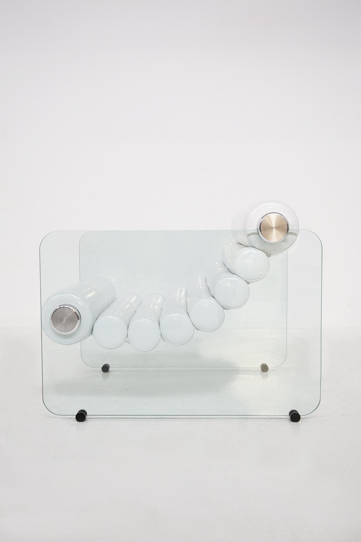 Glass and White Leather Vintage Armchairs by Fabio Lenci 1