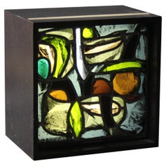 Glass and wood cube lamp