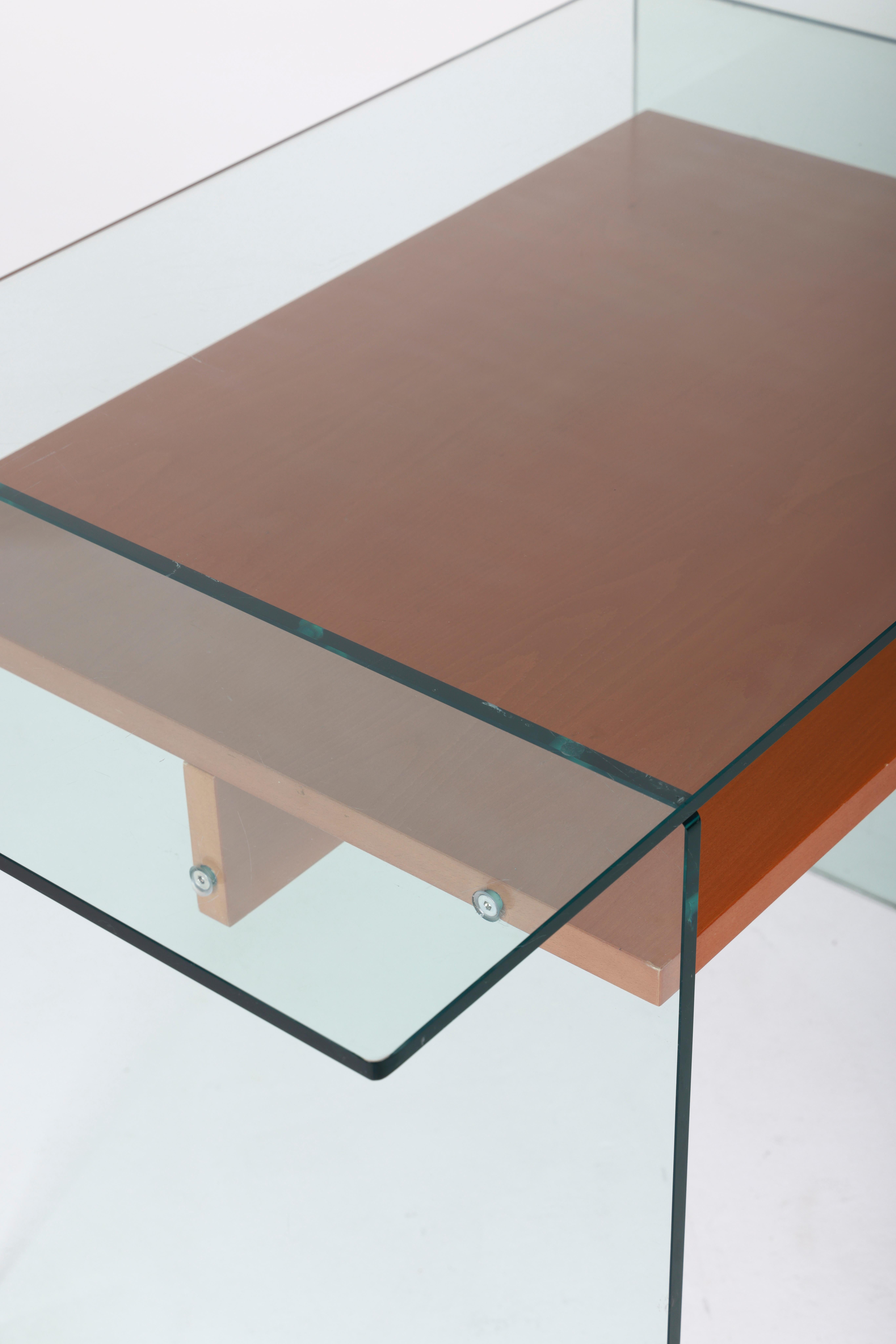 Glass and wood desk, 1980s 7