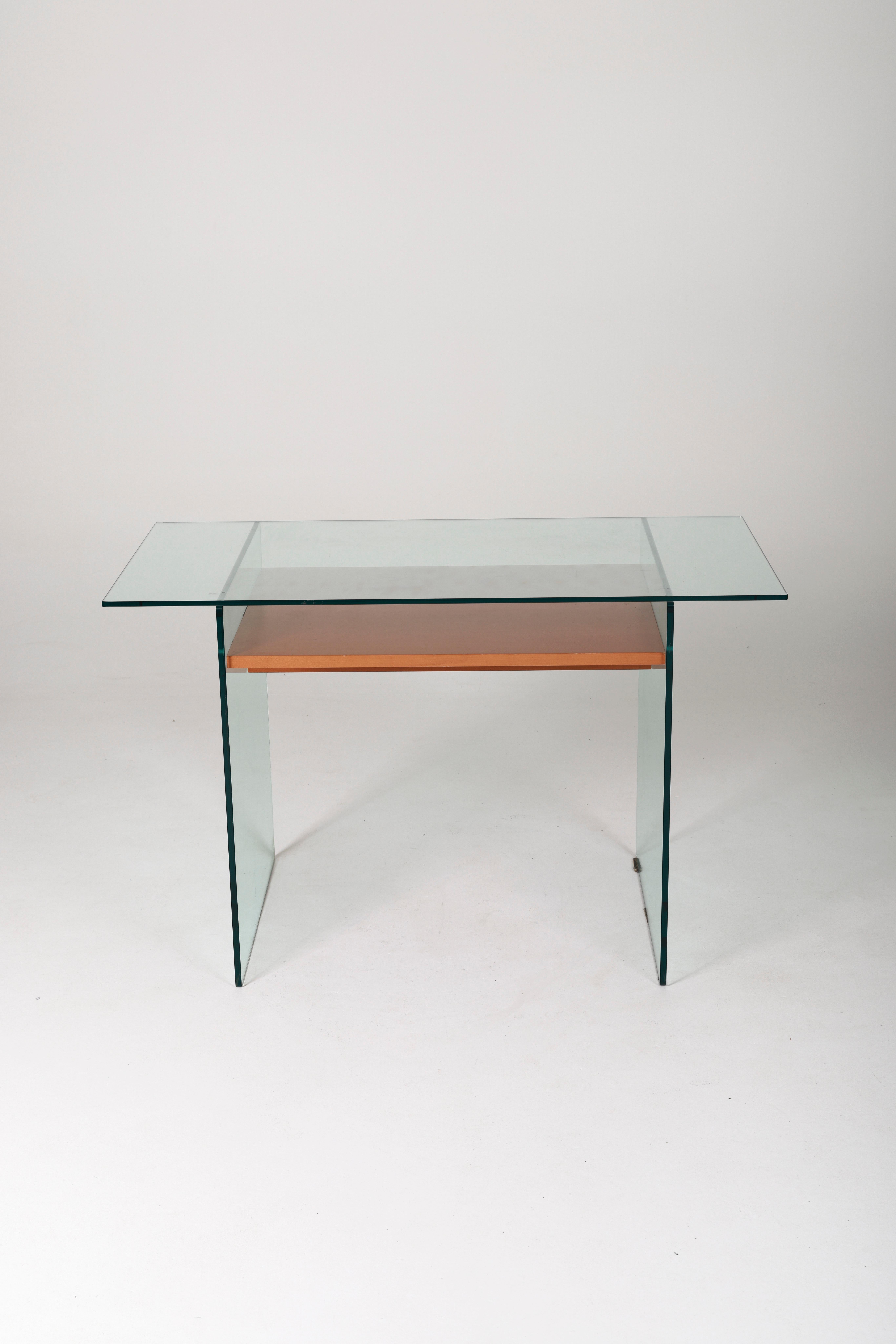 20th Century Glass and wood desk, 1980s