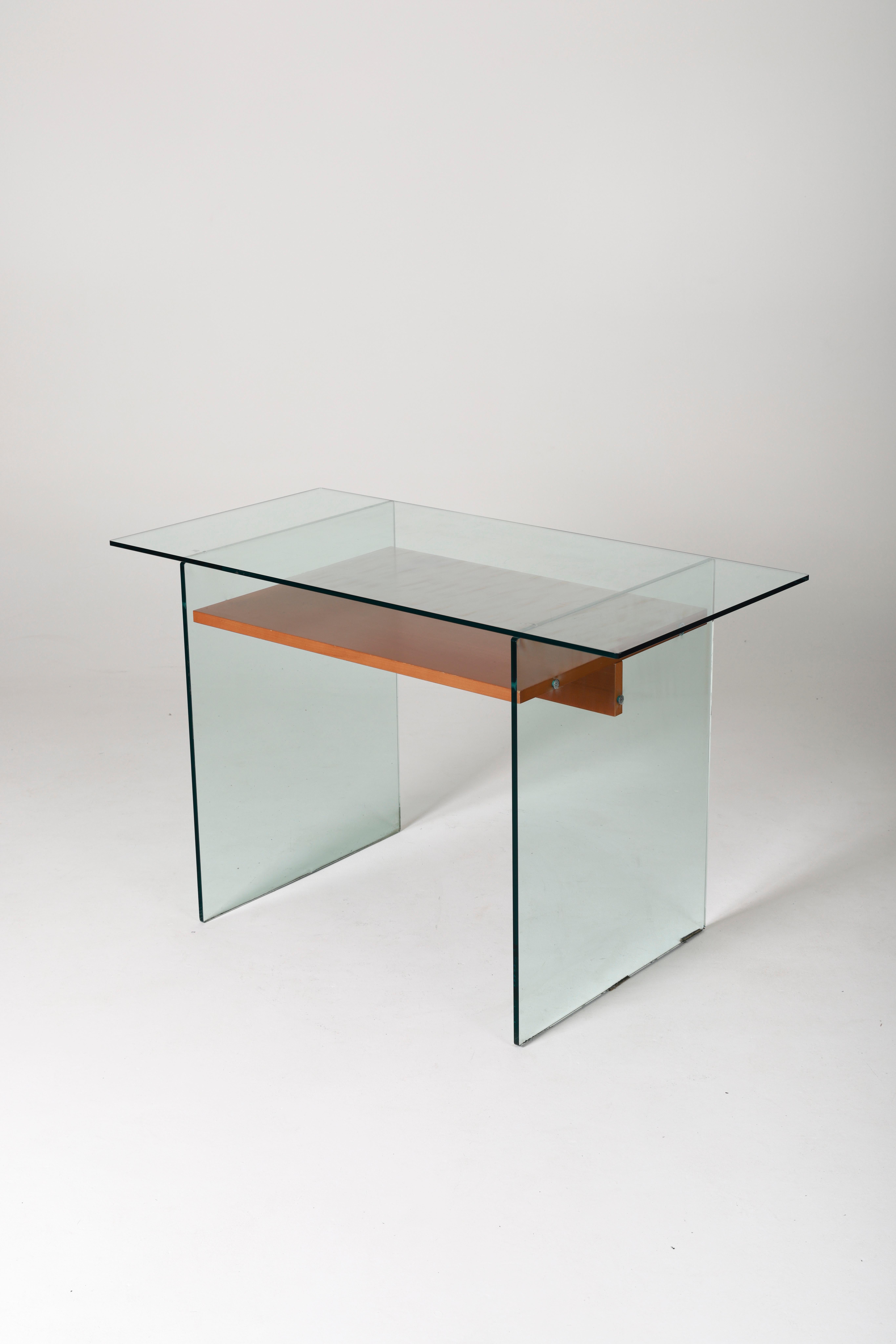 Glass and wood desk, 1980s 1