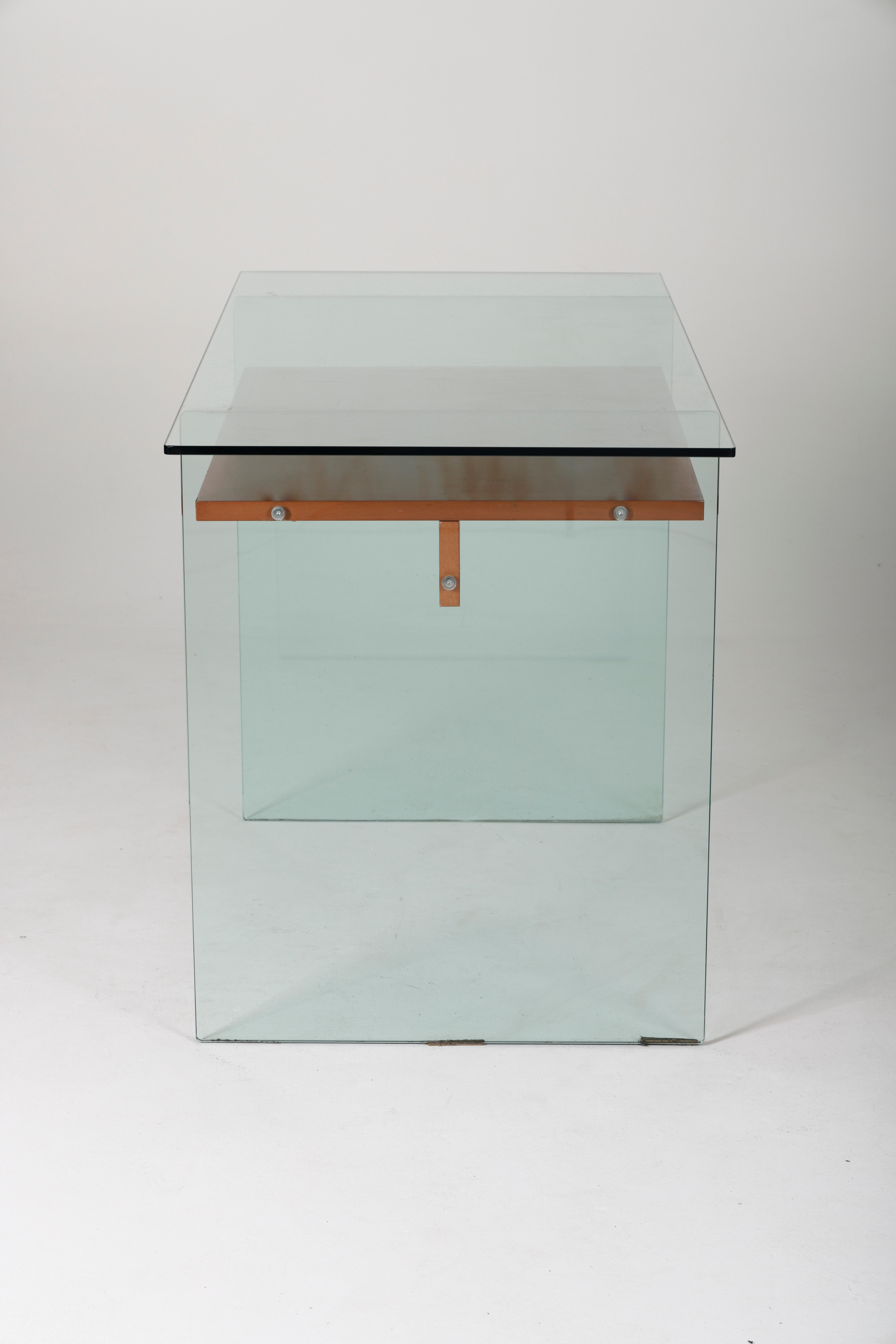 Glass and wood desk, 1980s 3
