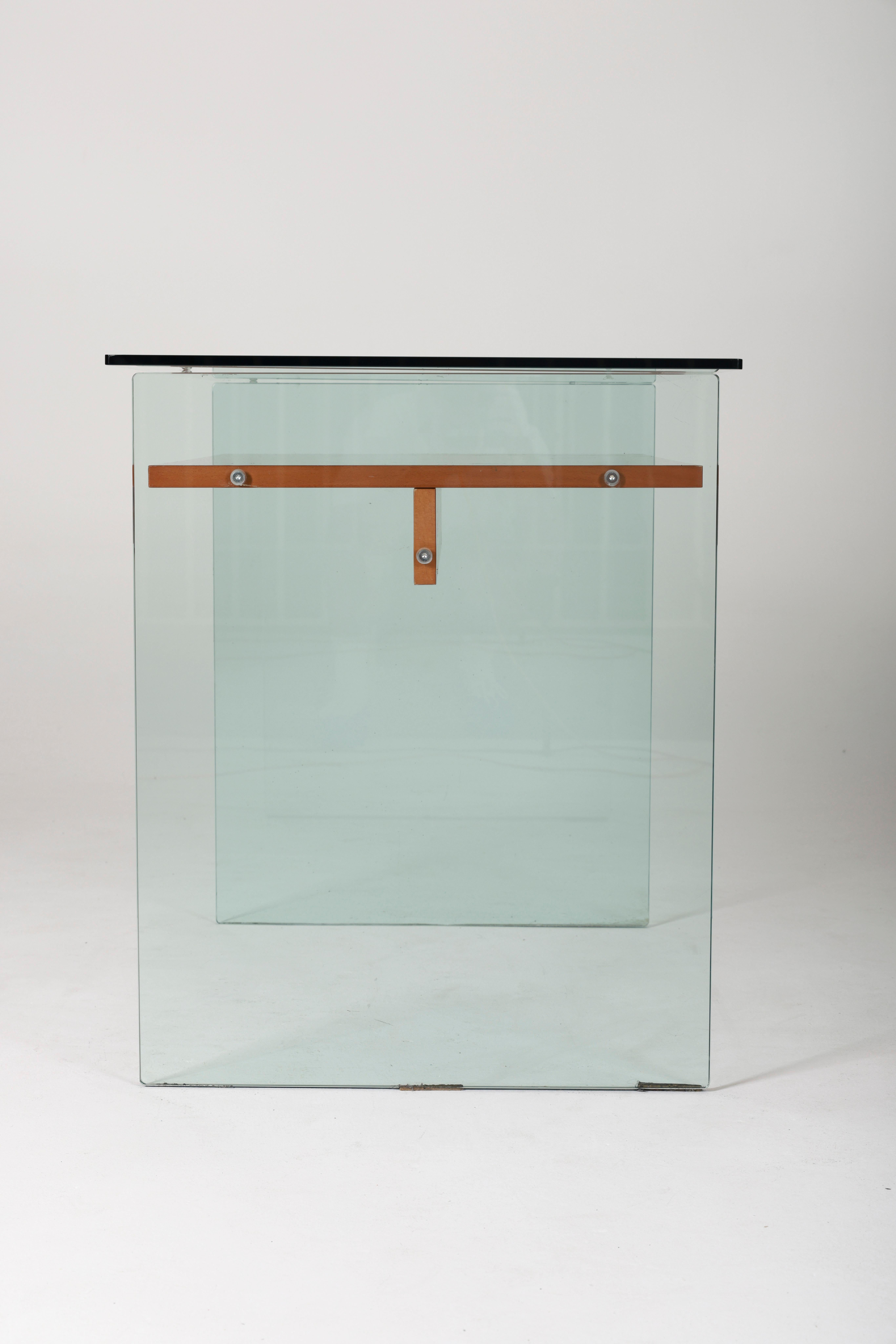 Glass and wood desk, 1980s 4