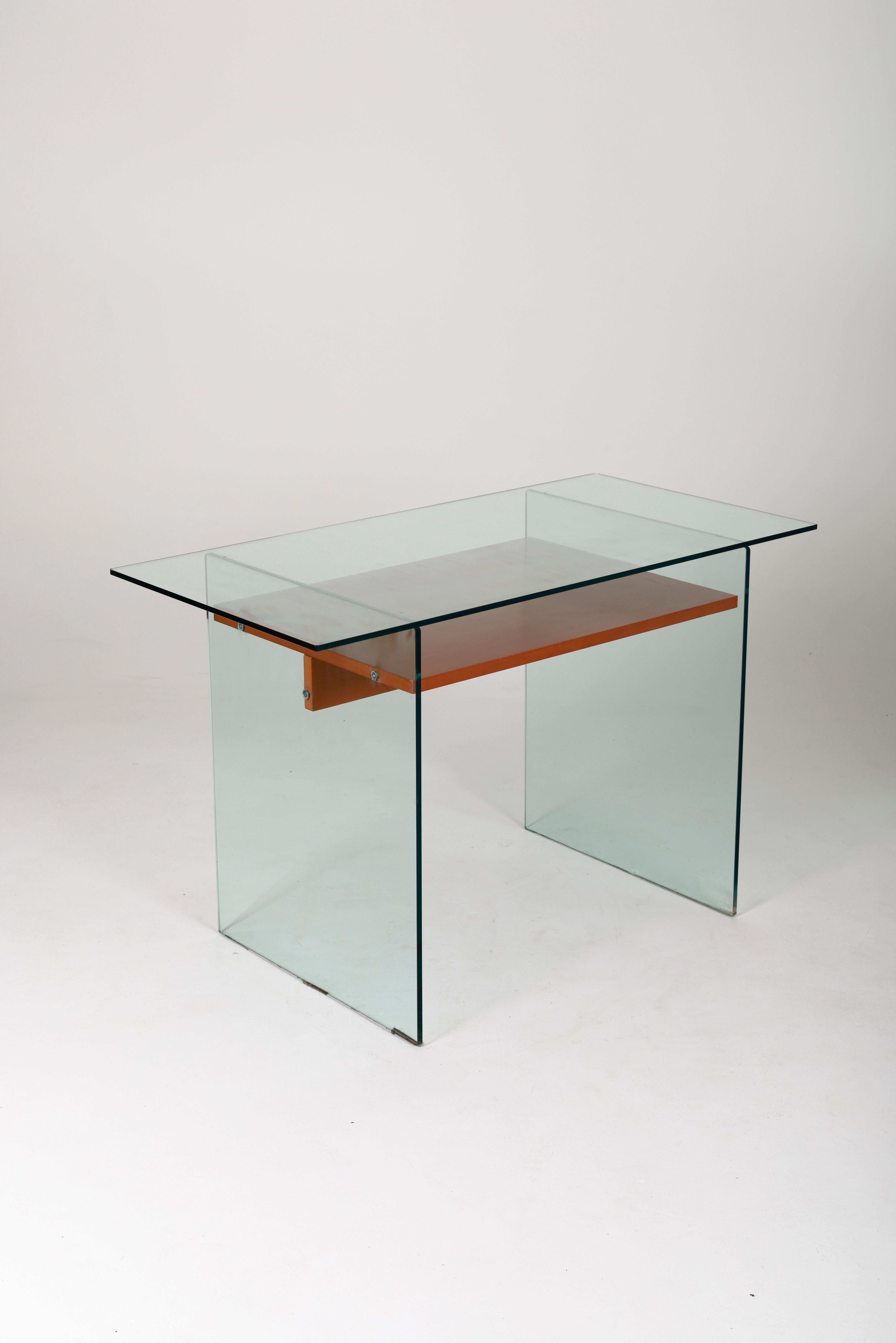 Glass and wood desk, 1980s 5