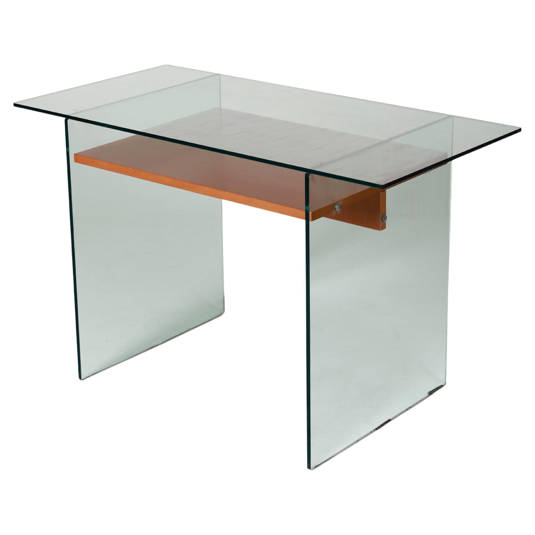 Glass and wood desk, 1980s