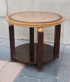 Glass and Wood Midcentury French Round Table, 1940