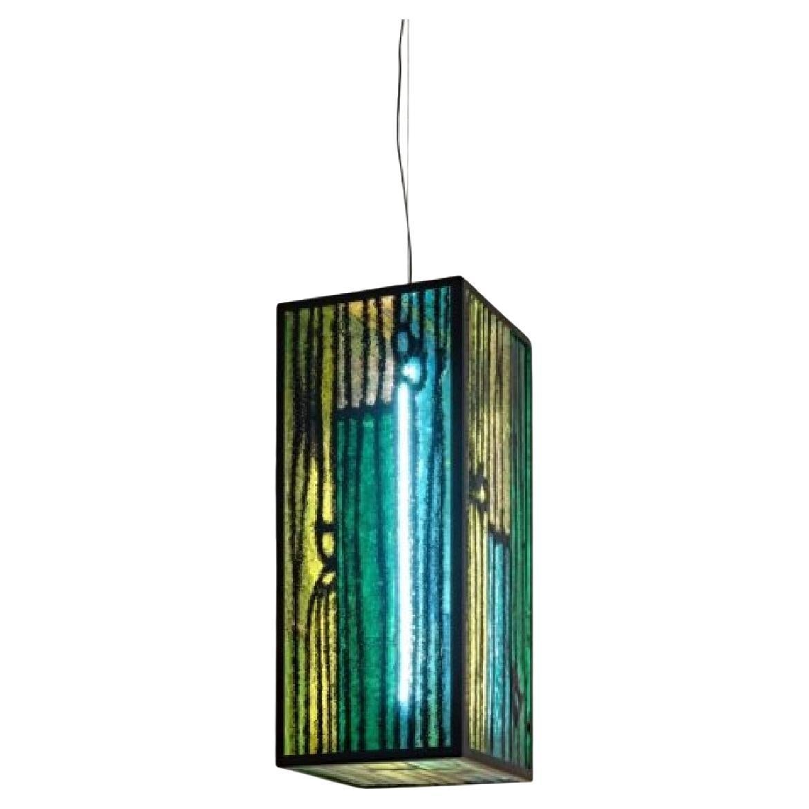 GLASS AND WOOD Vertical pendant lamp by Richard Woods for Wonderglass For Sale