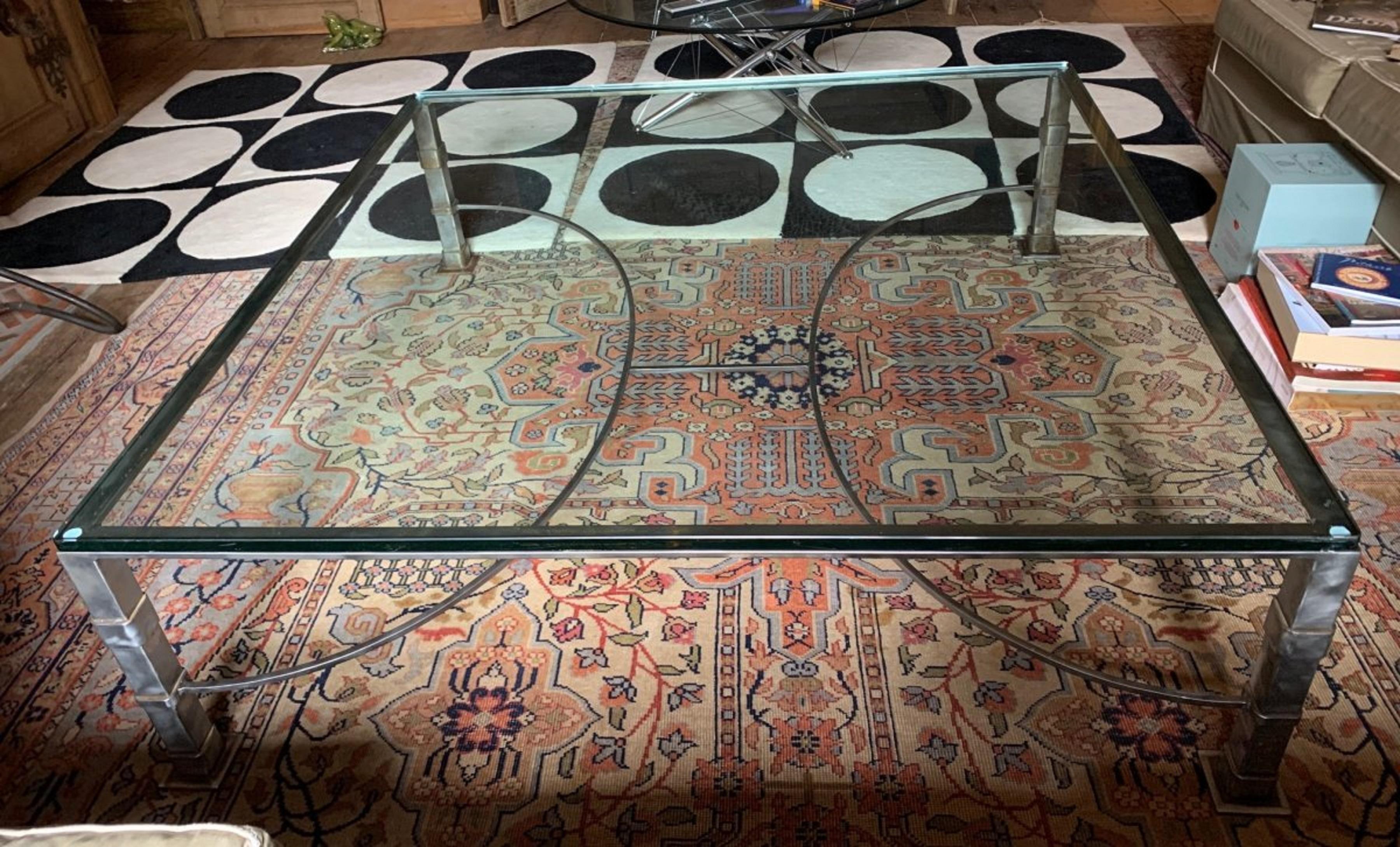 French Glass and Wrought Iron Coffee Table, circa 1960 For Sale