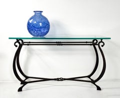 Console in vetro e ferro battuto, Francia, anni '40