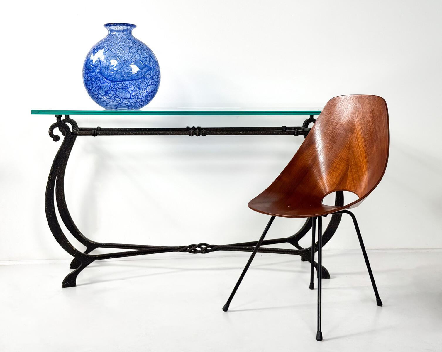 Glass and Wrought Iron Console, France, 1940s For Sale 2
