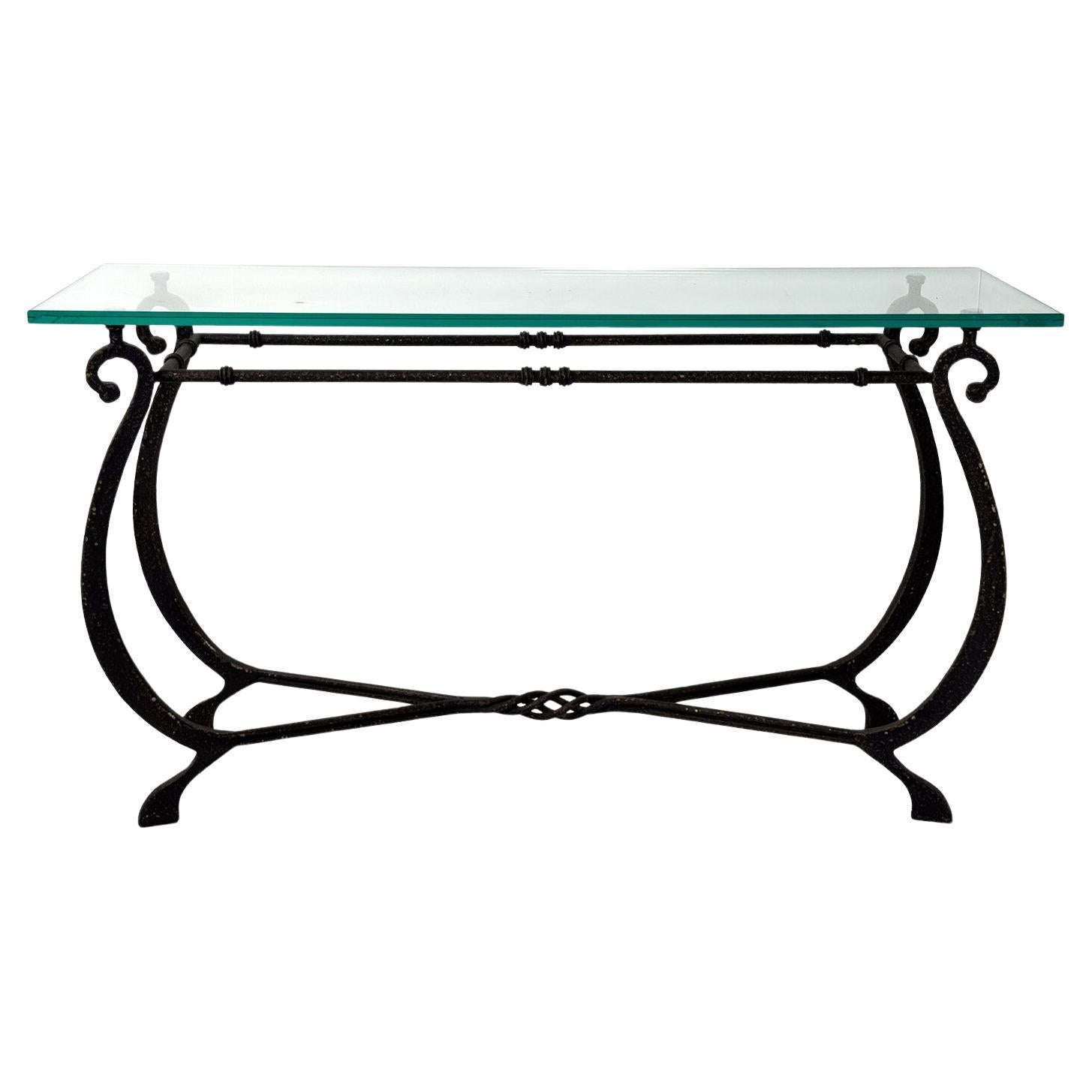 Glass and Wrought Iron Console, France, 1940s For Sale