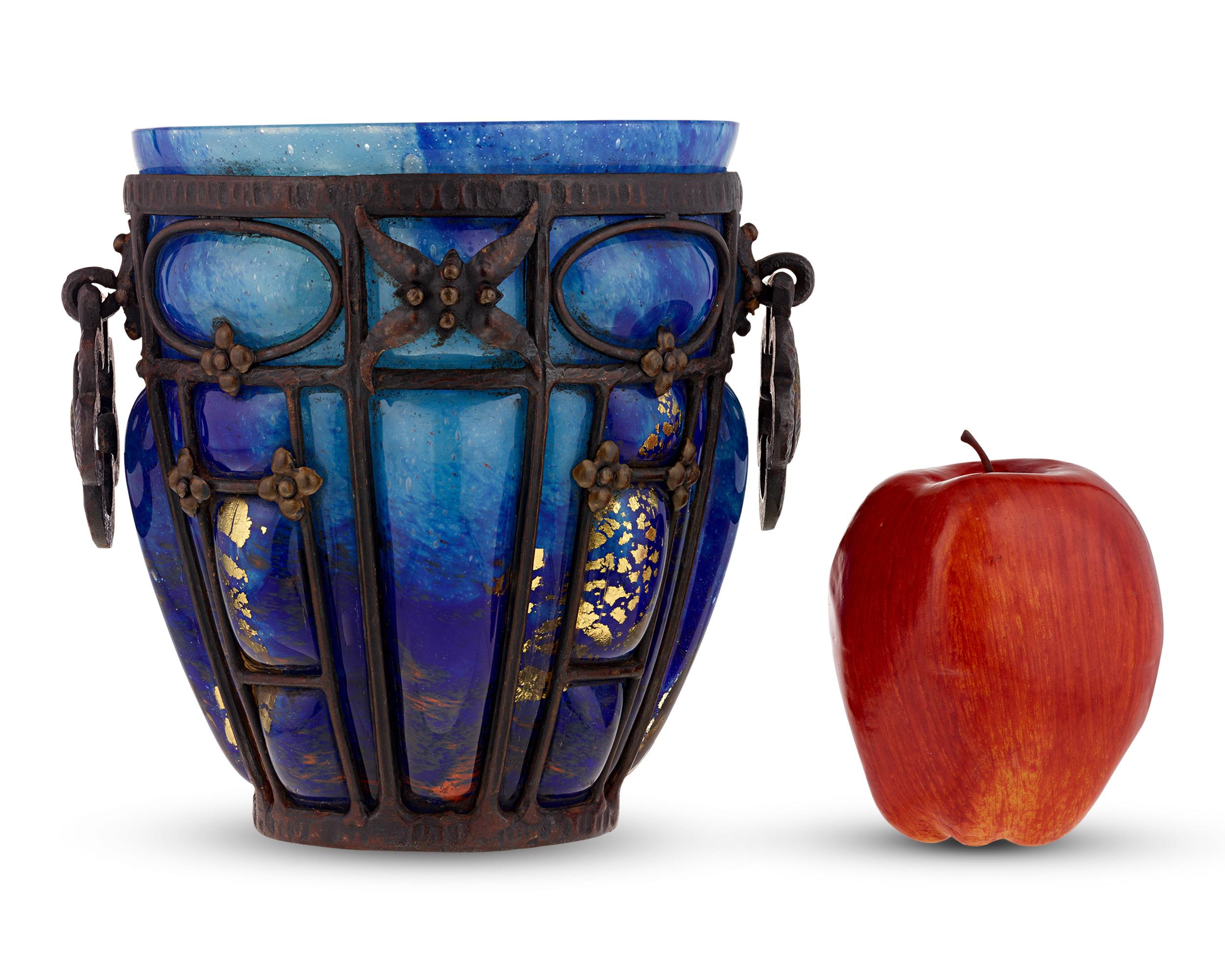 20th Century Glass And Wrought Iron Vase By Daum And Majorelle For Sale