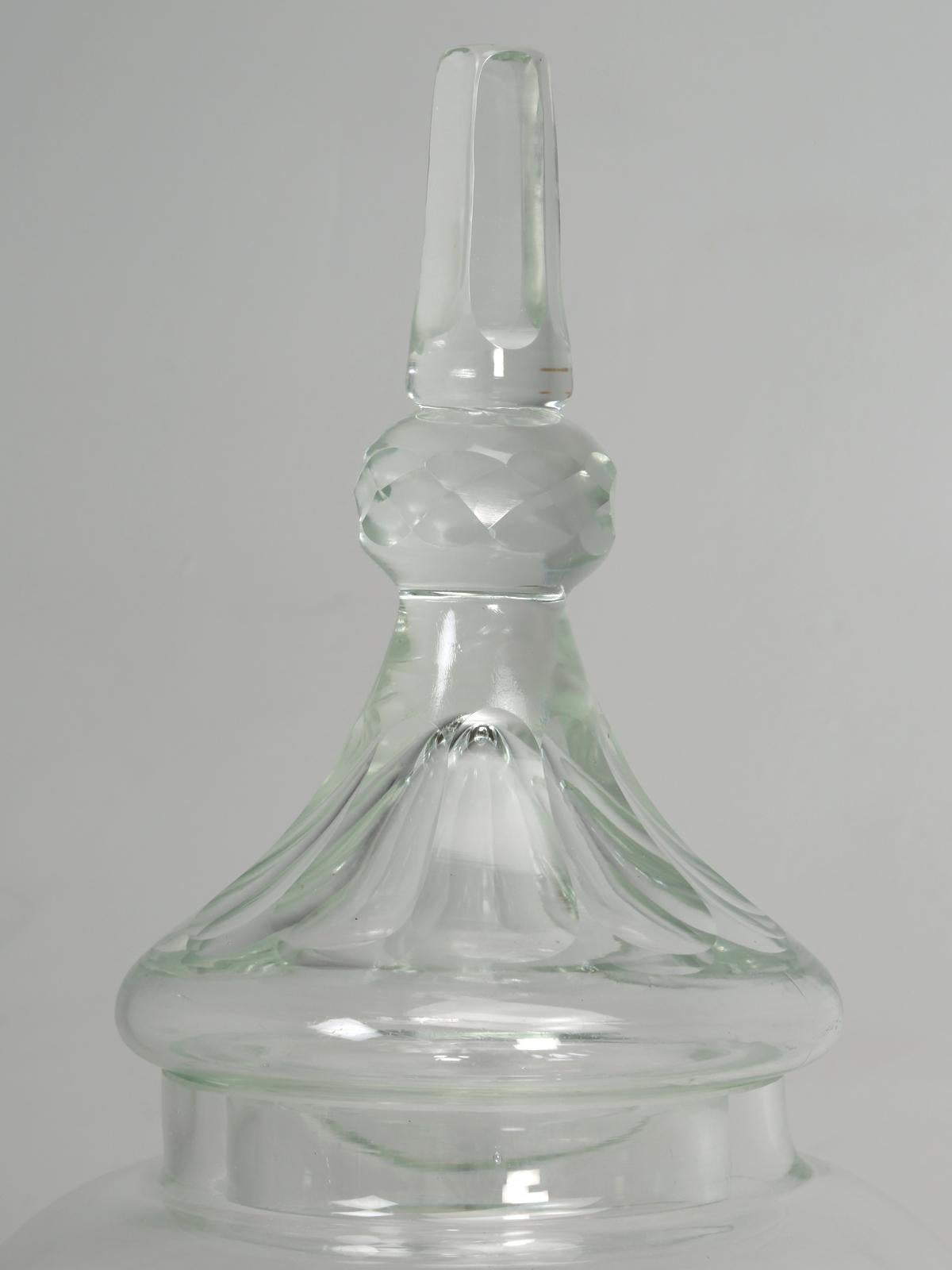 Reproduction imported handcut glass apothecary jar with lid.