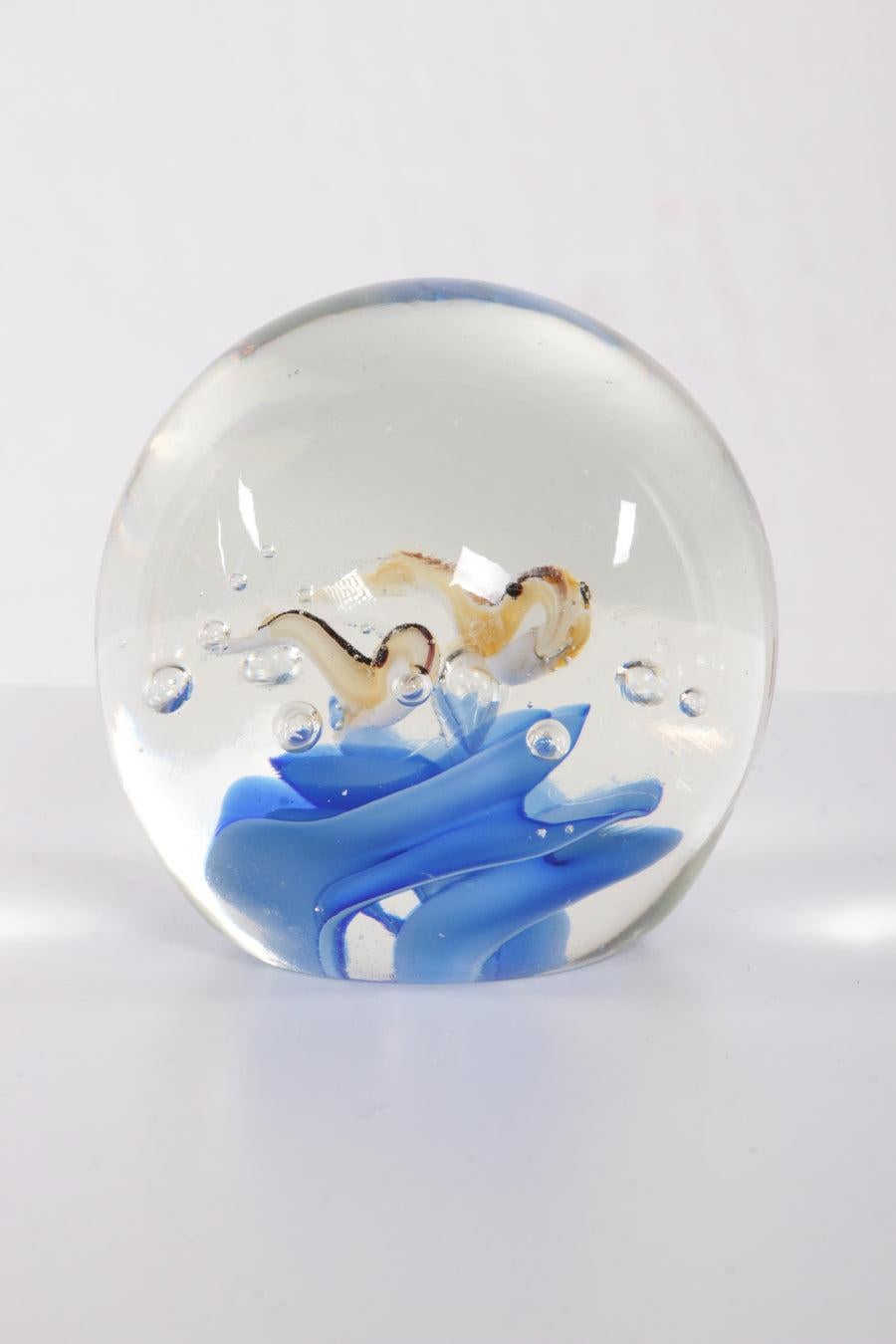 Mid-Century Modern Glass Aquarium Paperweight with Fishes For Sale
